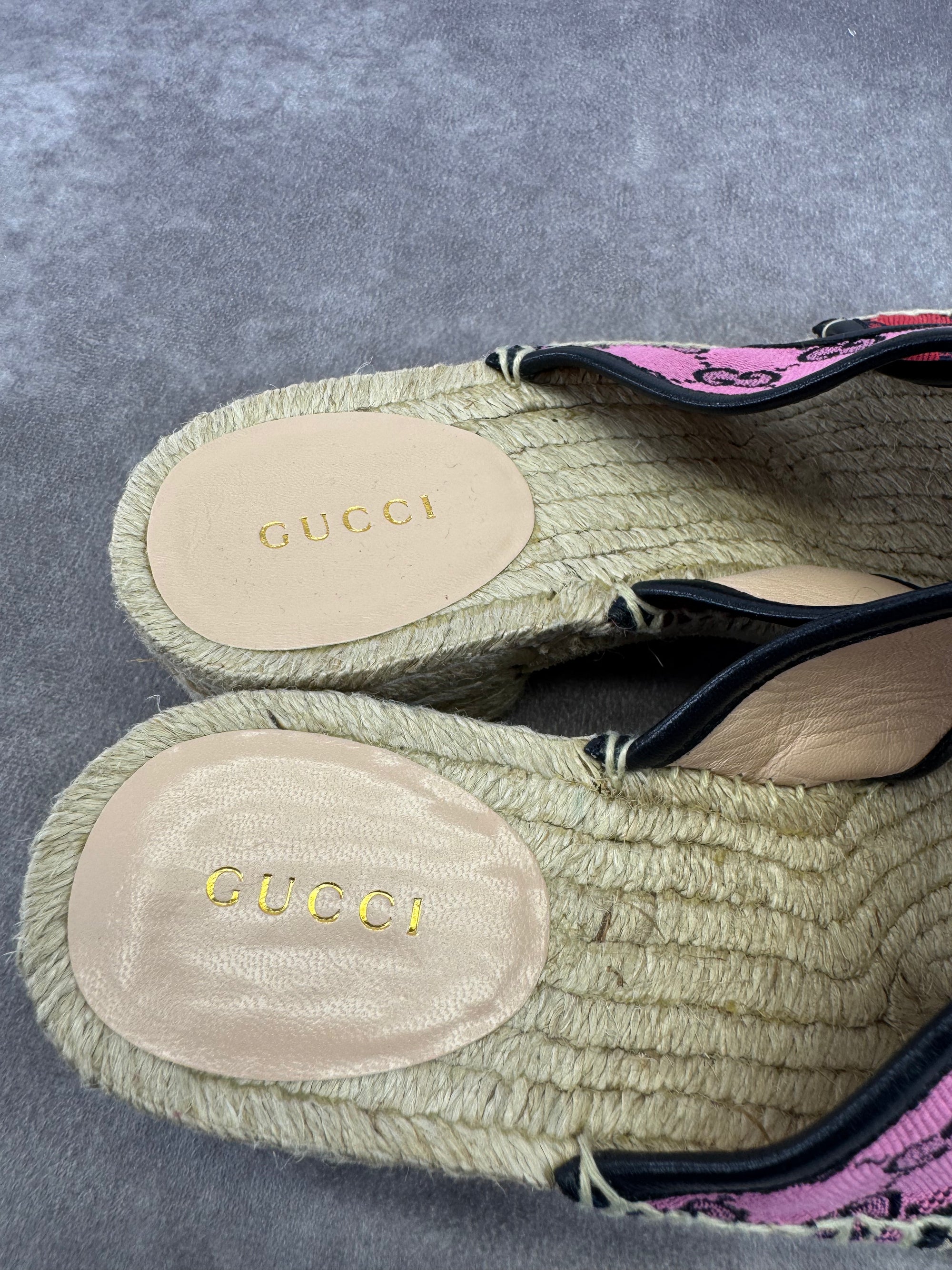 Gucci Criss Cross Multicolor GG Canvas Espadrille Sandals 37