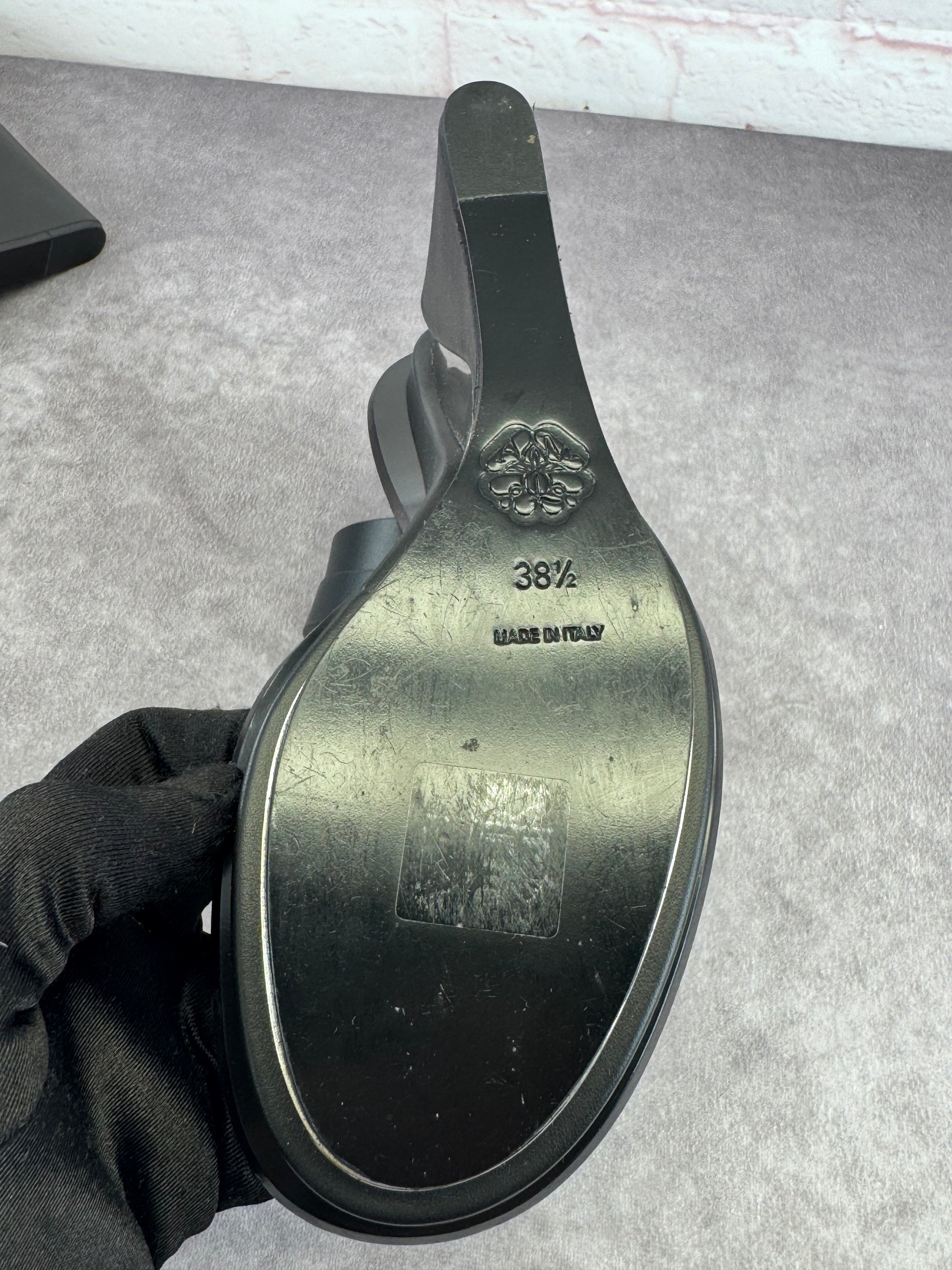 Alexander McQueen Black Double Strap Trompe L'oeil Wedge Sandals 8.5