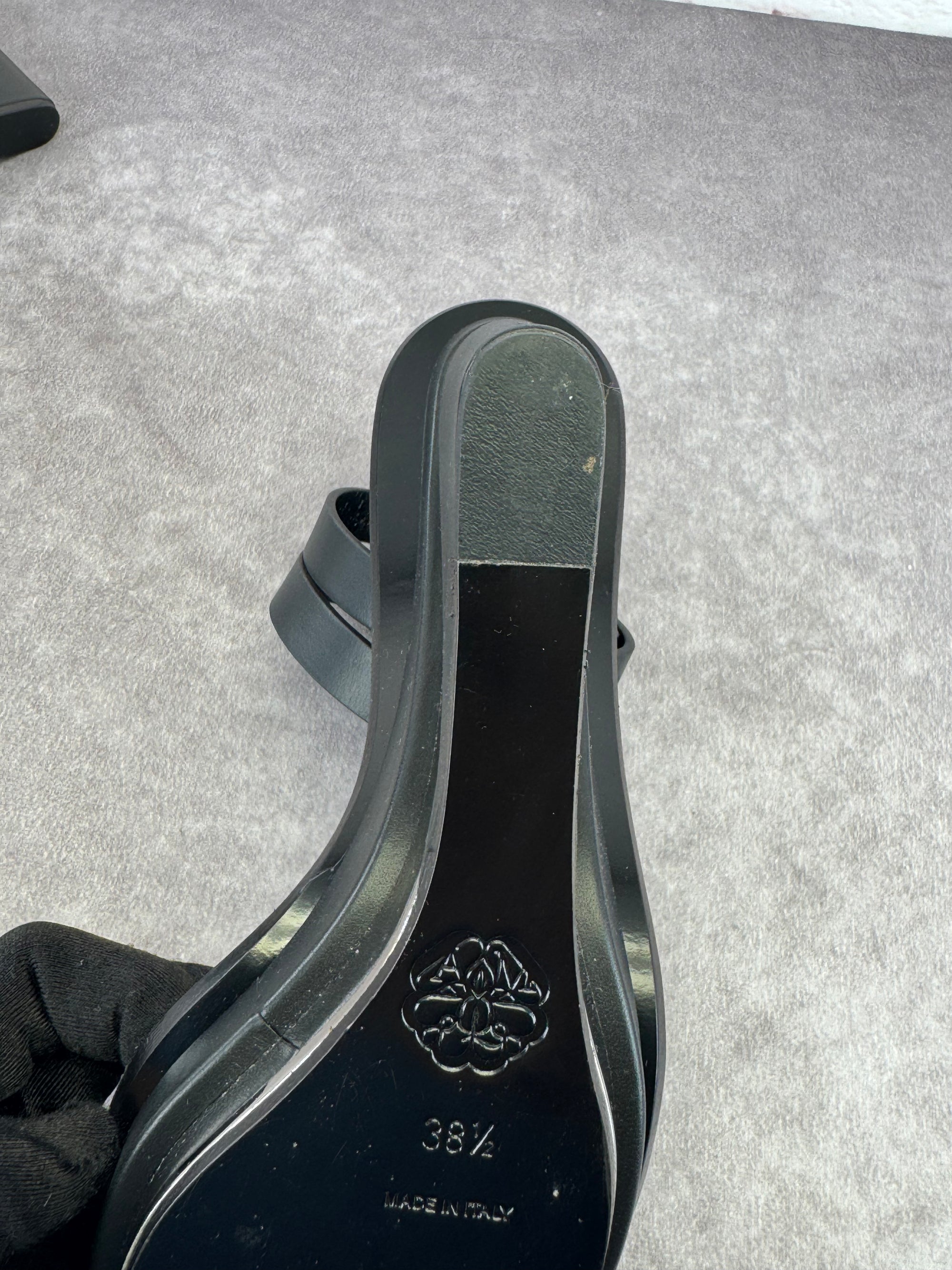 Alexander McQueen Black Double Strap Trompe L'oeil Wedge Sandals 8.5