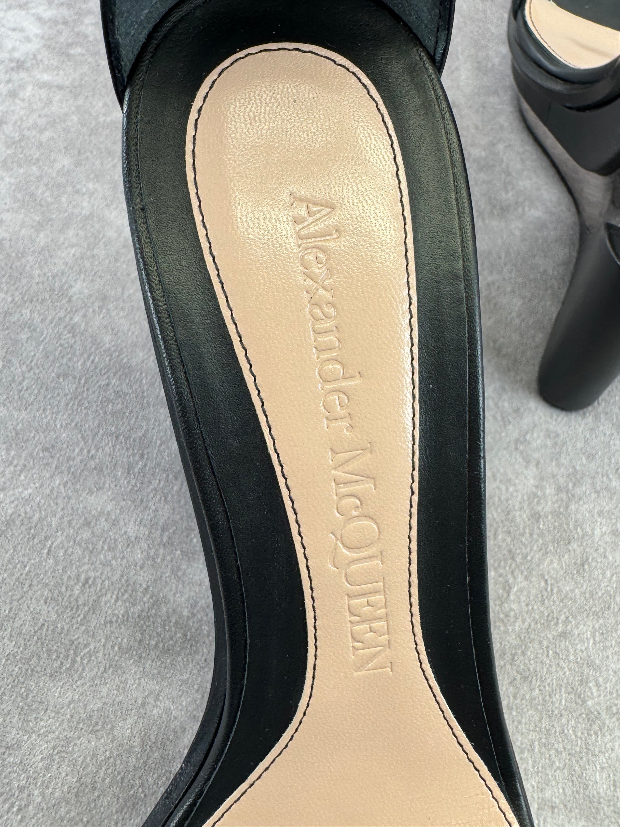 Alexander McQueen Black Double Strap Trompe L'oeil Wedge Sandals 8.5