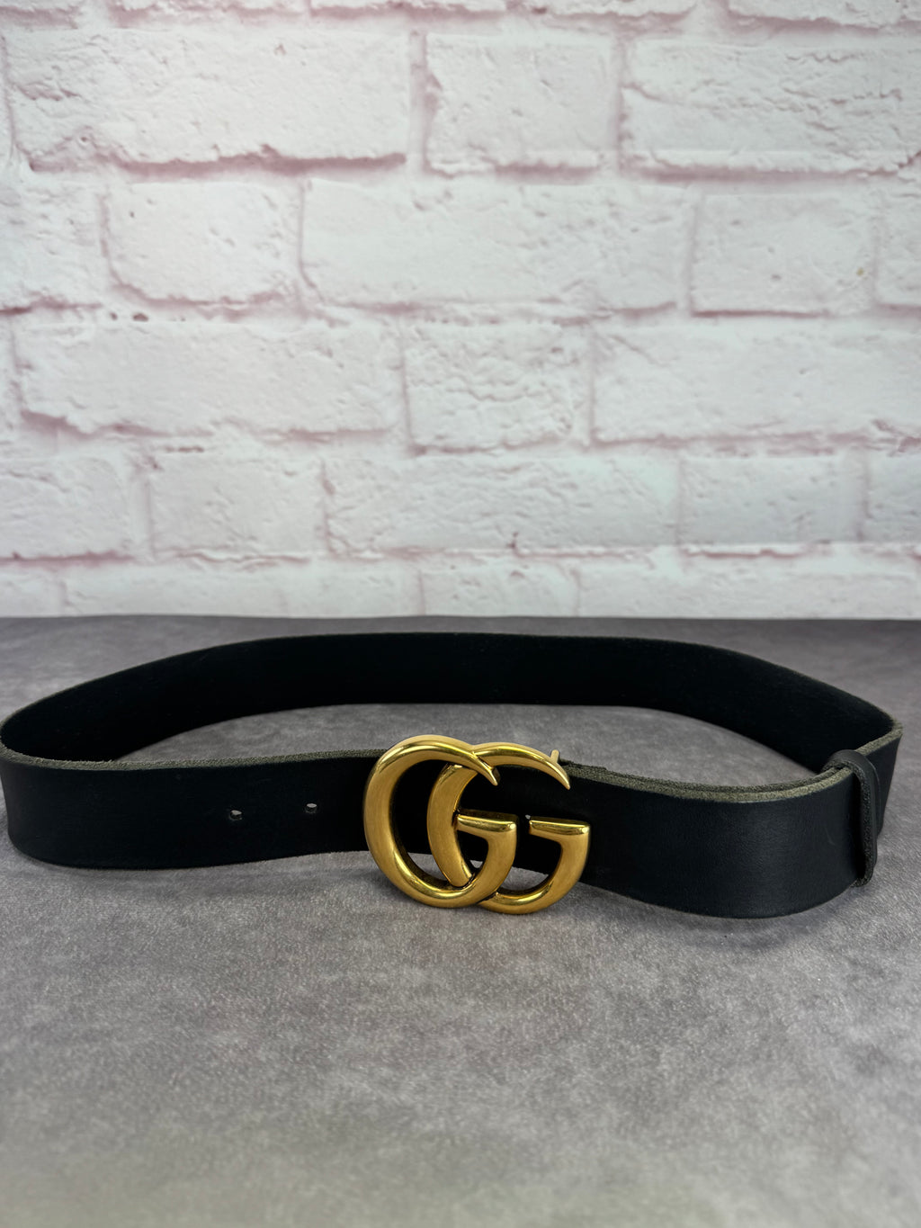 Gucci Wide Double GG Marmont Distressed Belt 85/34