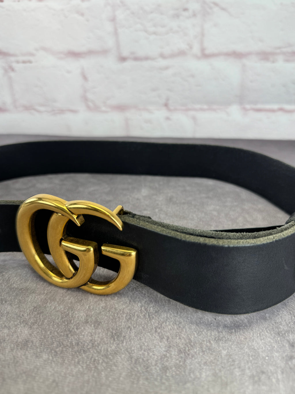 Gucci Wide Double GG Marmont Distressed Belt 85/34