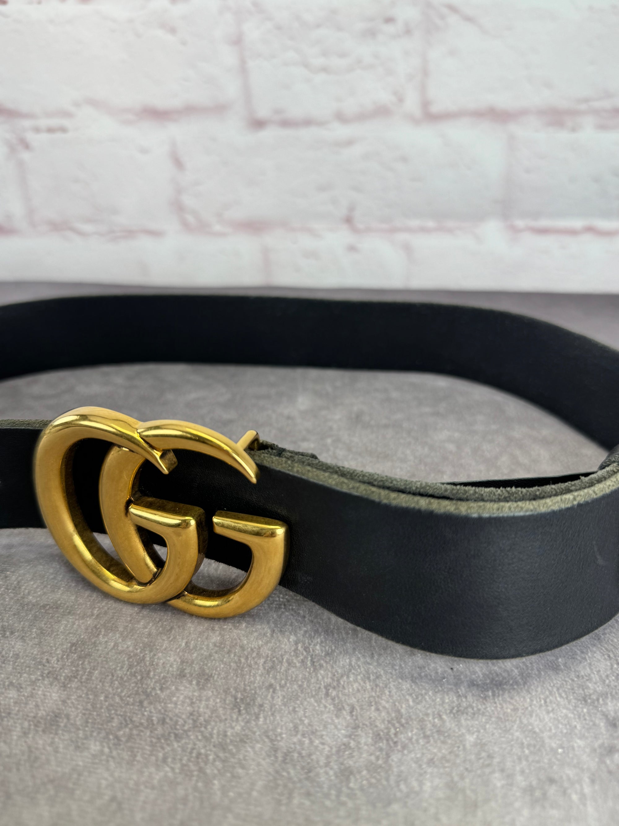 Gucci Wide Double GG Marmont Distressed Belt 85/34