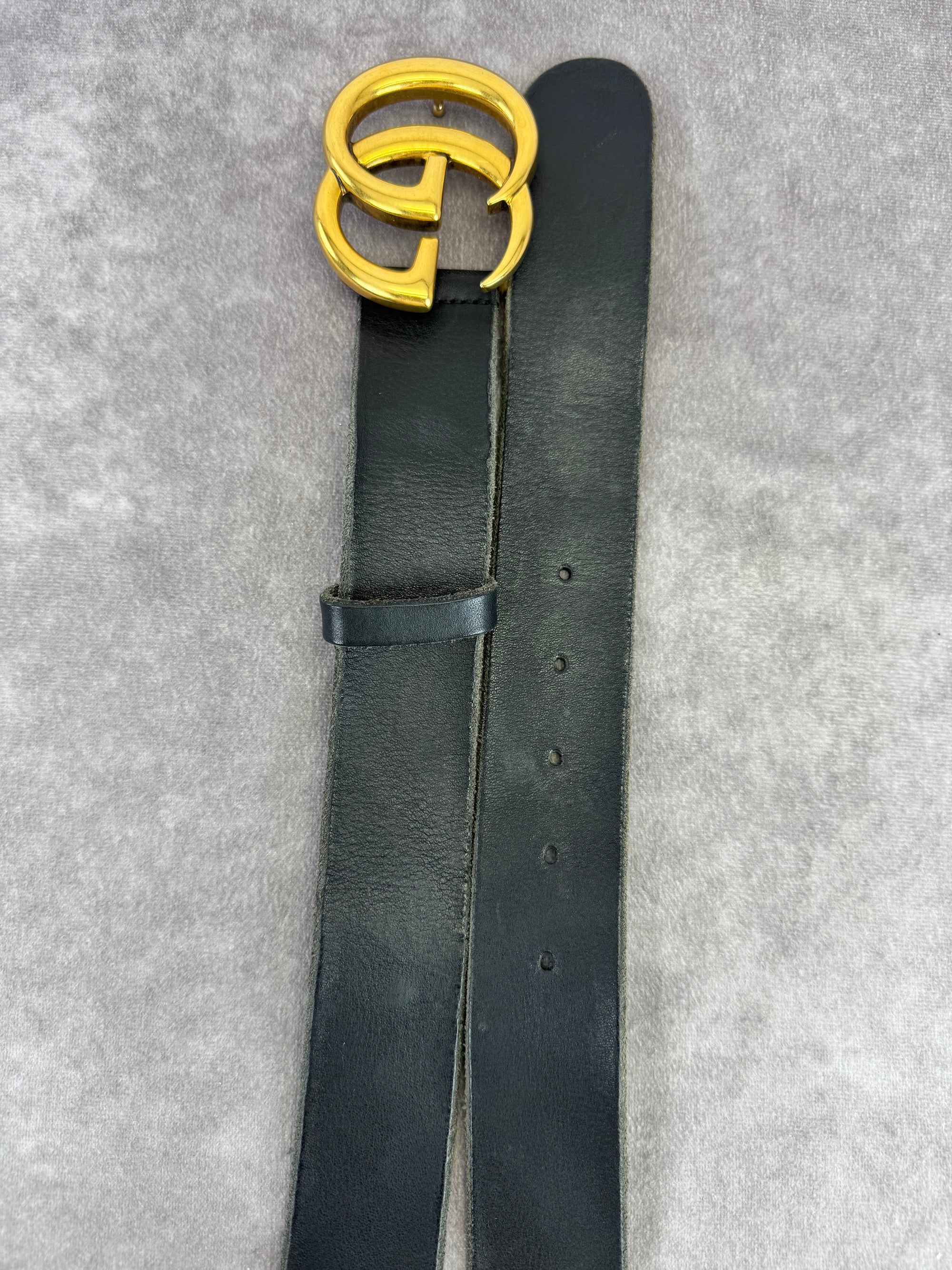 Gucci Wide Double GG Marmont Distressed Belt 85/34