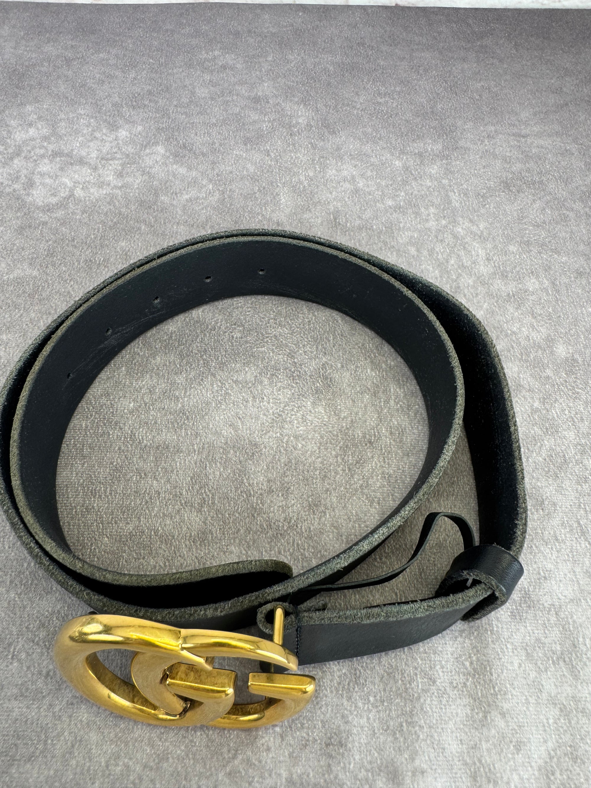 Gucci Wide Double GG Marmont Distressed Belt 85/34
