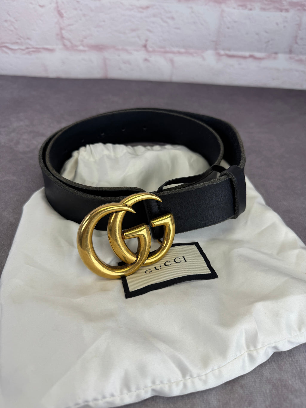 Gucci Wide Double GG Marmont Distressed Belt 85/34
