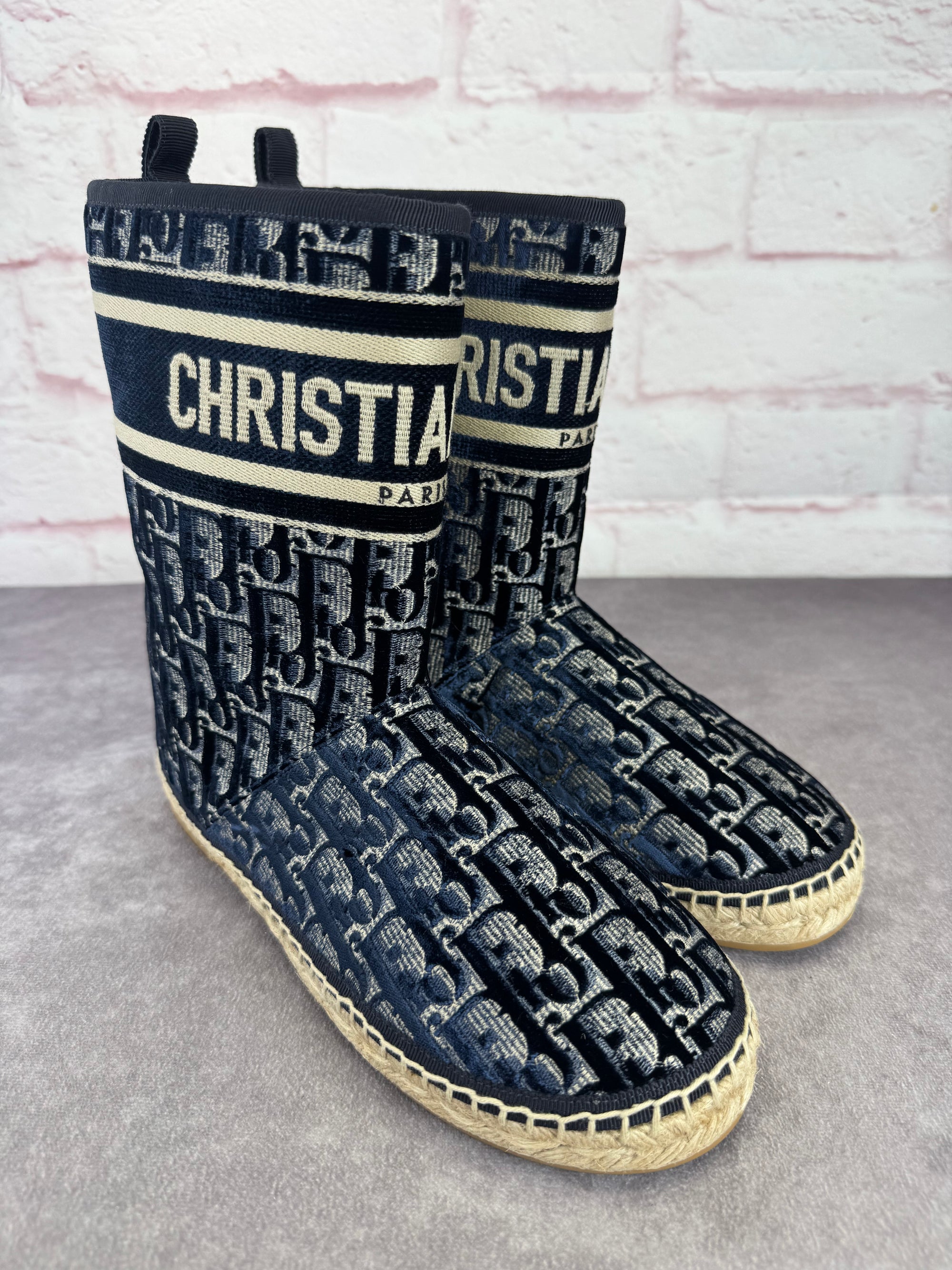 Christian Dior Velvet Oblique Granville Espadrille Boots 38.5