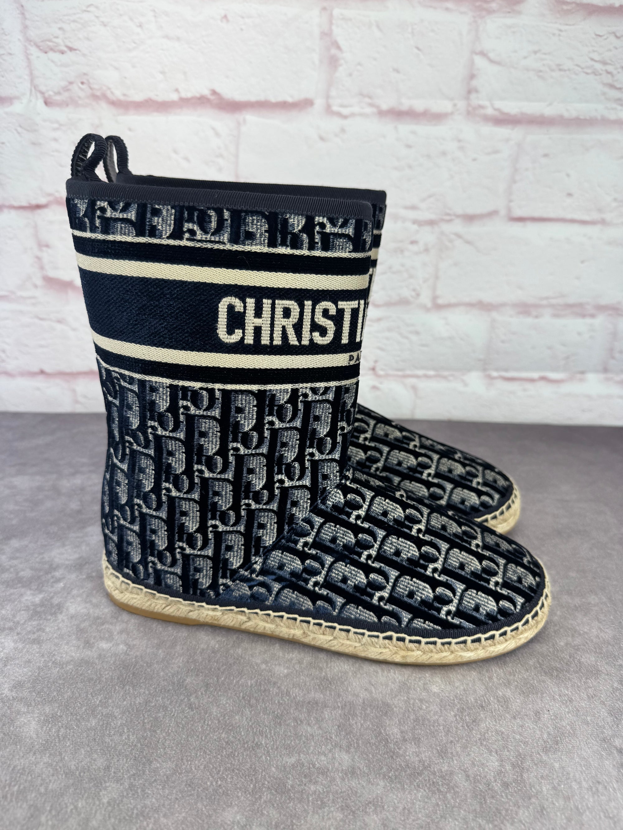 Christian Dior Velvet Oblique Granville Espadrille Boots 38.5