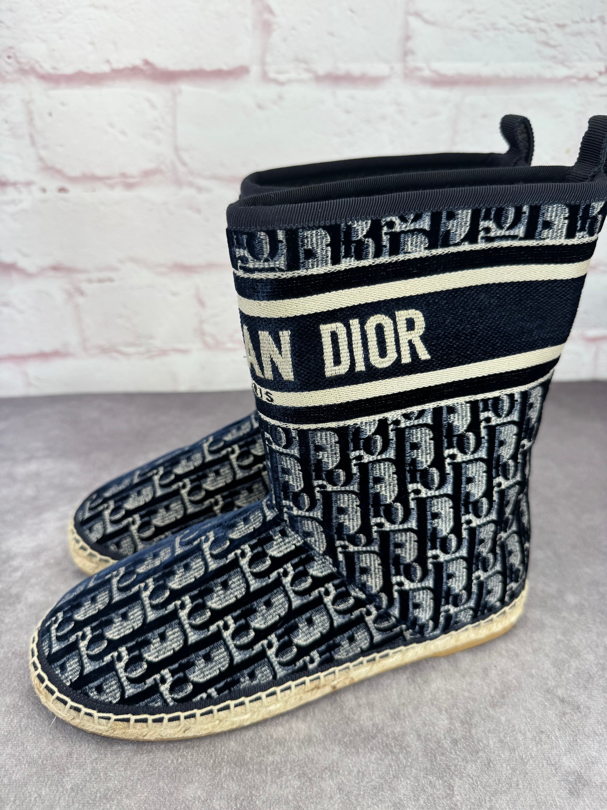 Christian Dior Velvet Oblique Granville Espadrille Boots 38.5