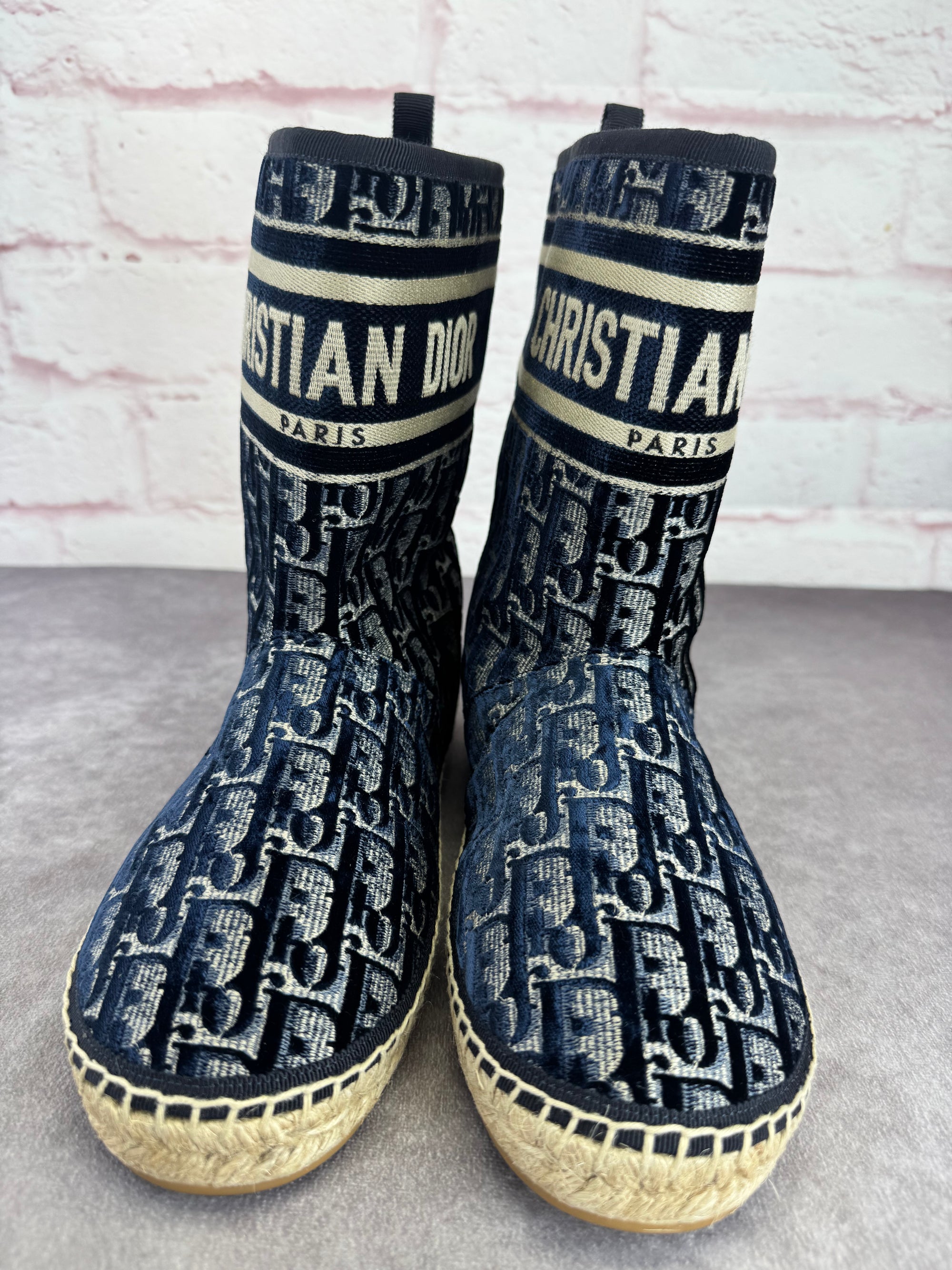 Christian Dior Velvet Oblique Granville Espadrille Boots 38.5