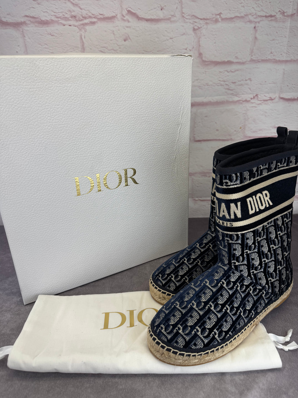 Christian Dior Velvet Oblique Granville Espadrille Boots 38.5