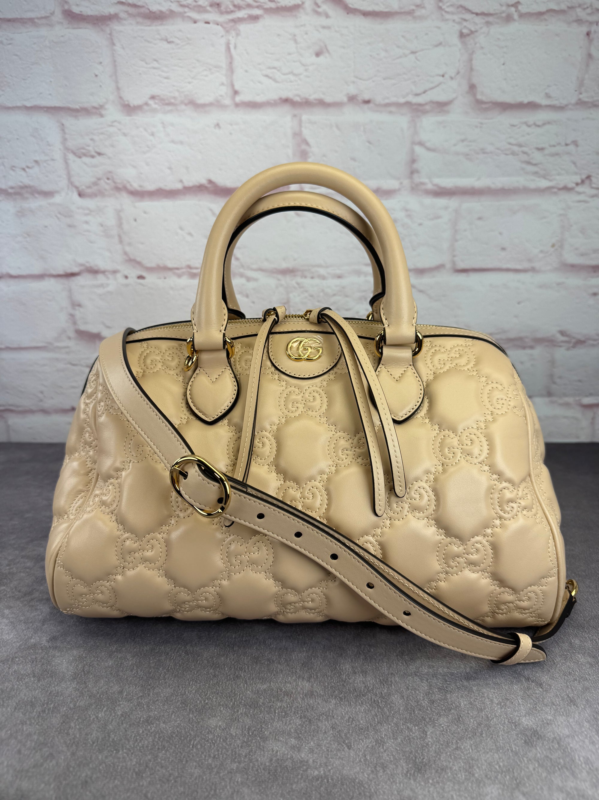 Gucci Beige Matelasse Medium Boston Bag