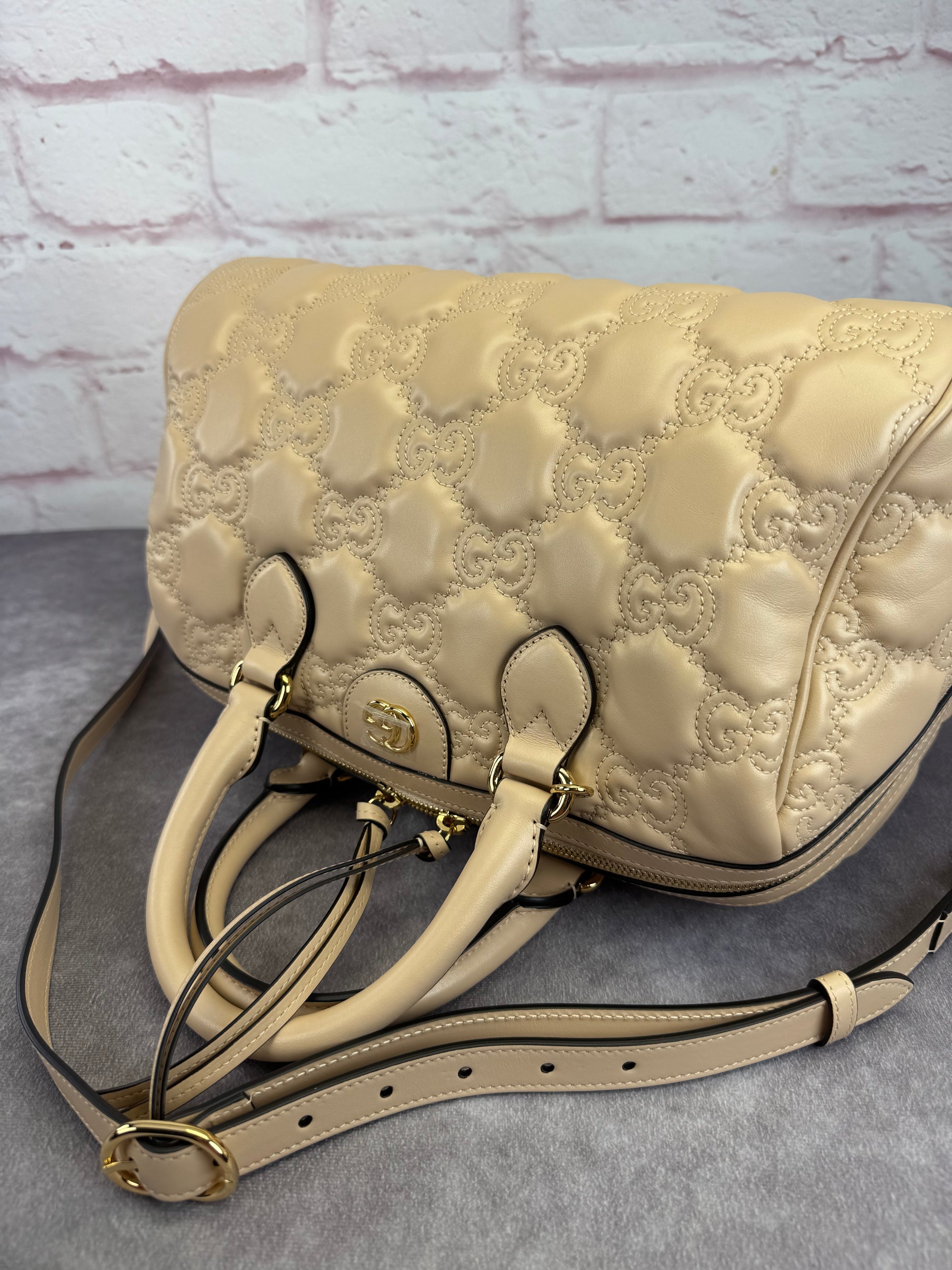 Gucci Beige Matelasse Medium Boston Bag