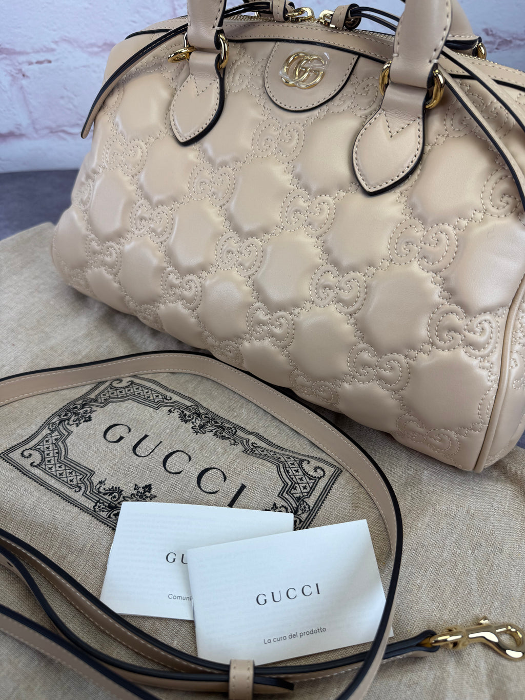 Gucci Beige Matelasse Medium Boston Bag