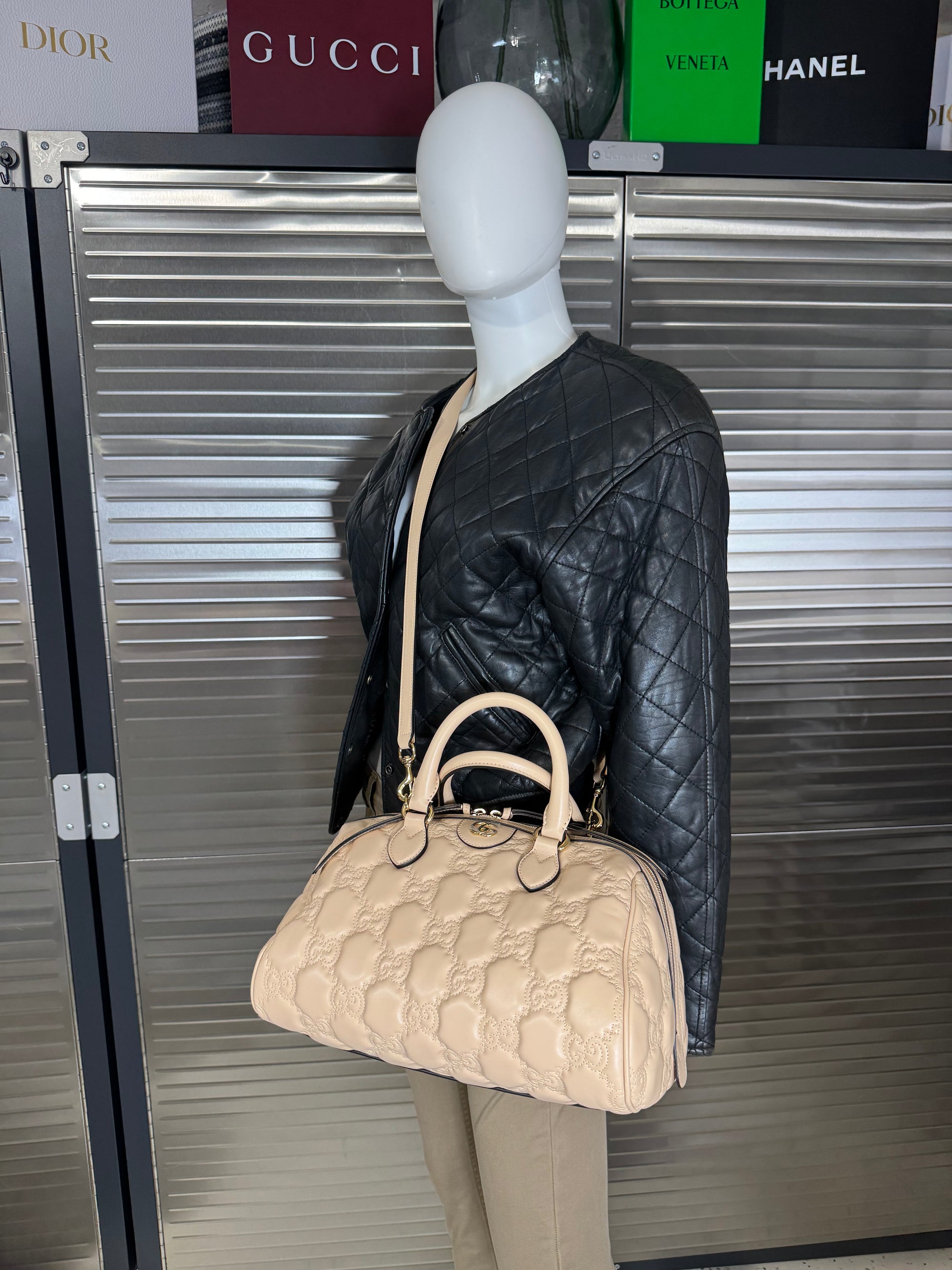 Gucci Beige Matelasse Medium Boston Bag