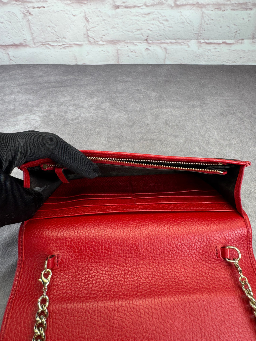 Gucci Red Leather Soho Chain Wallet on Strap