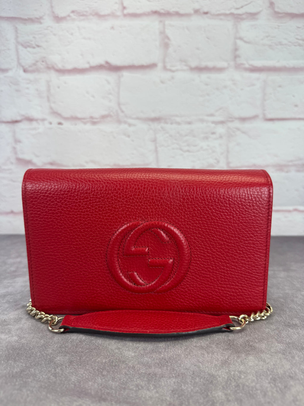 Gucci Red Leather Soho Chain Wallet on Strap
