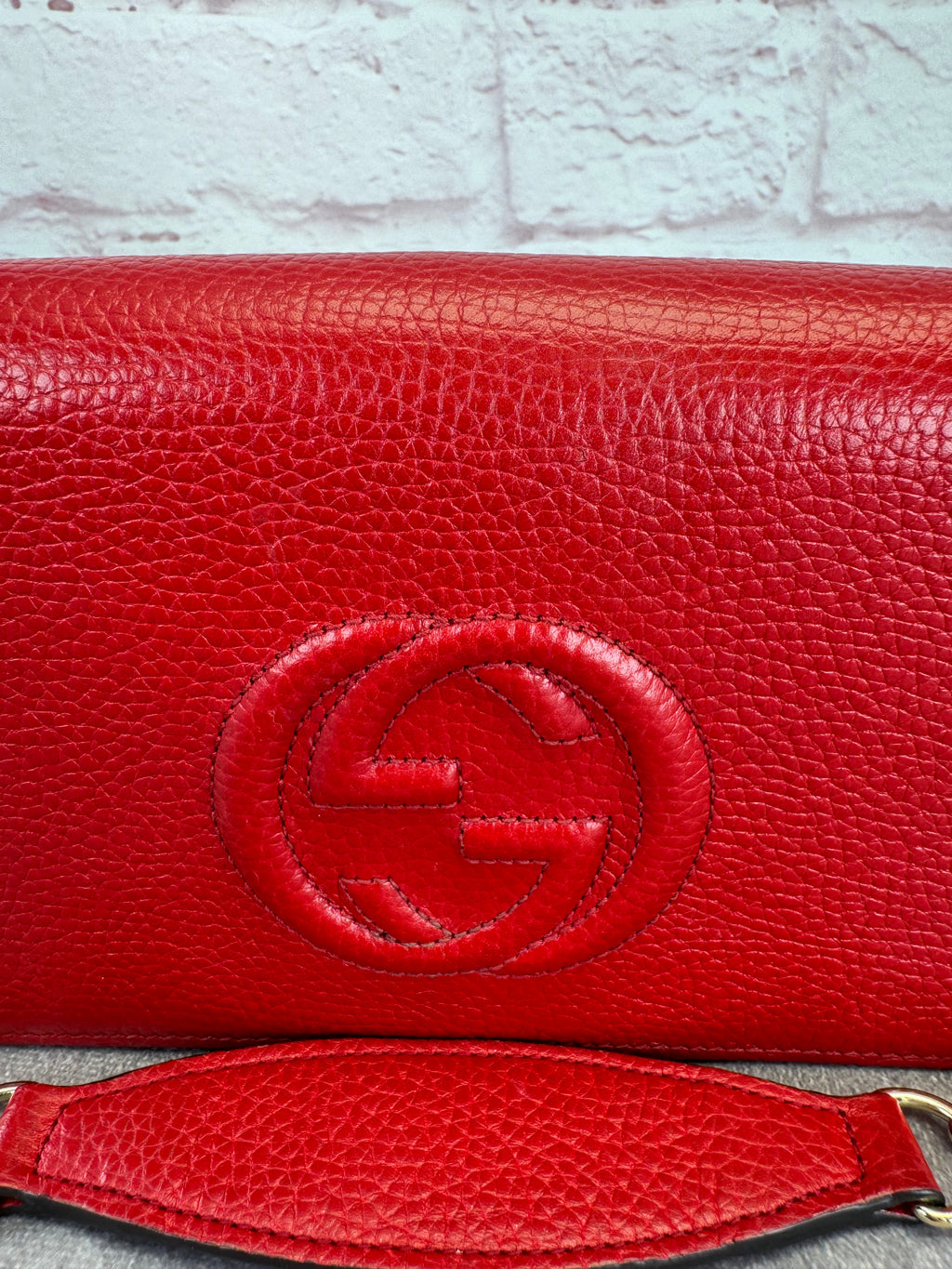 Gucci Red Leather Soho Chain Wallet on Strap