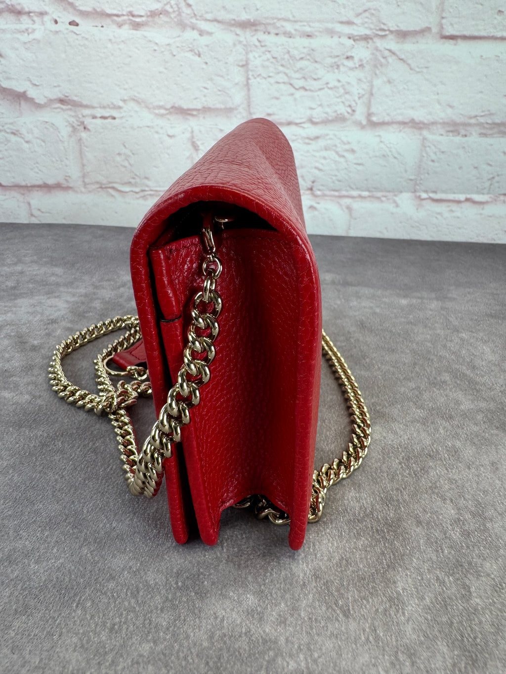 Gucci Red Leather Soho Chain Wallet on Strap