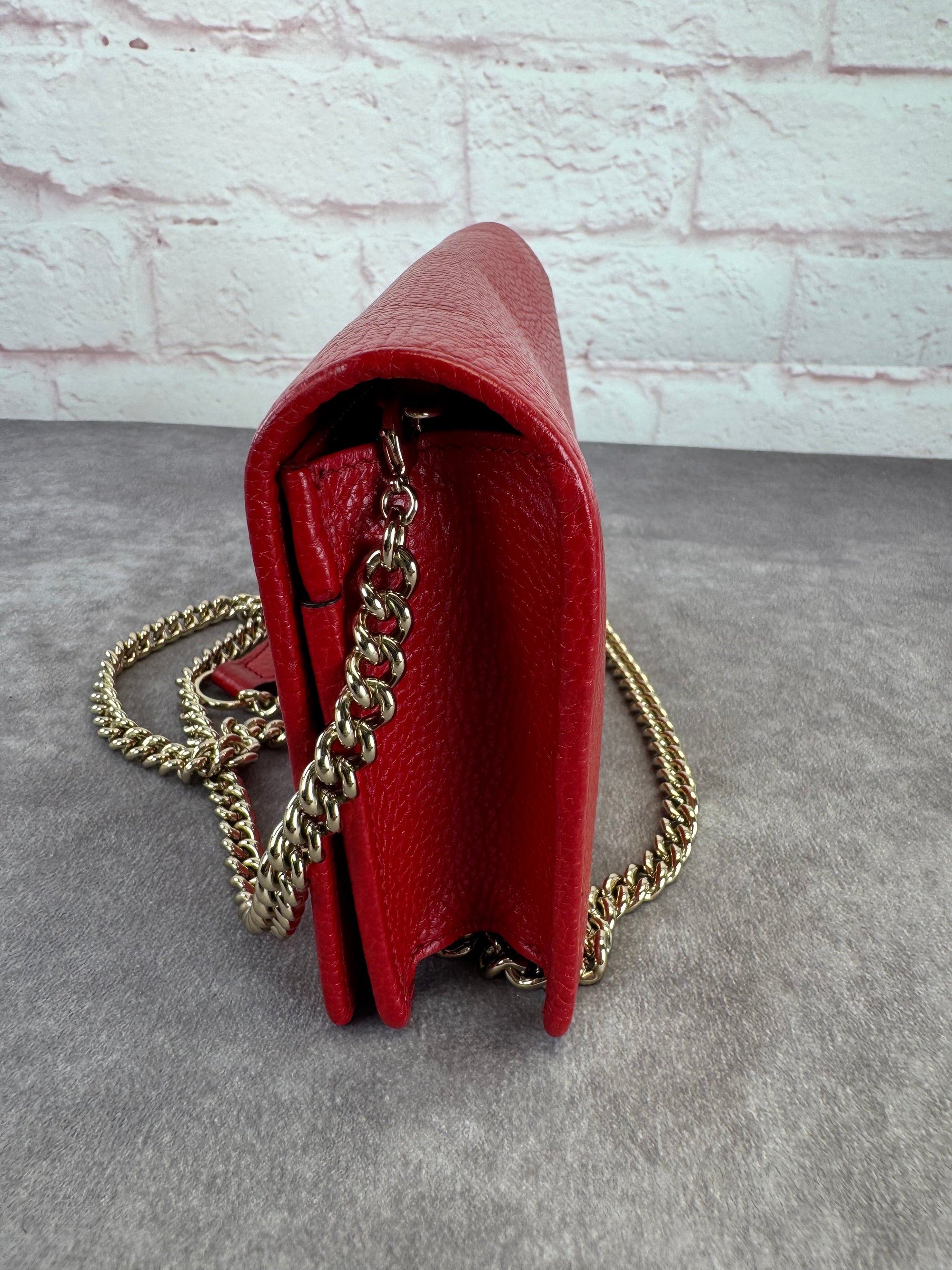 Gucci Red Leather Soho Chain Wallet on Strap