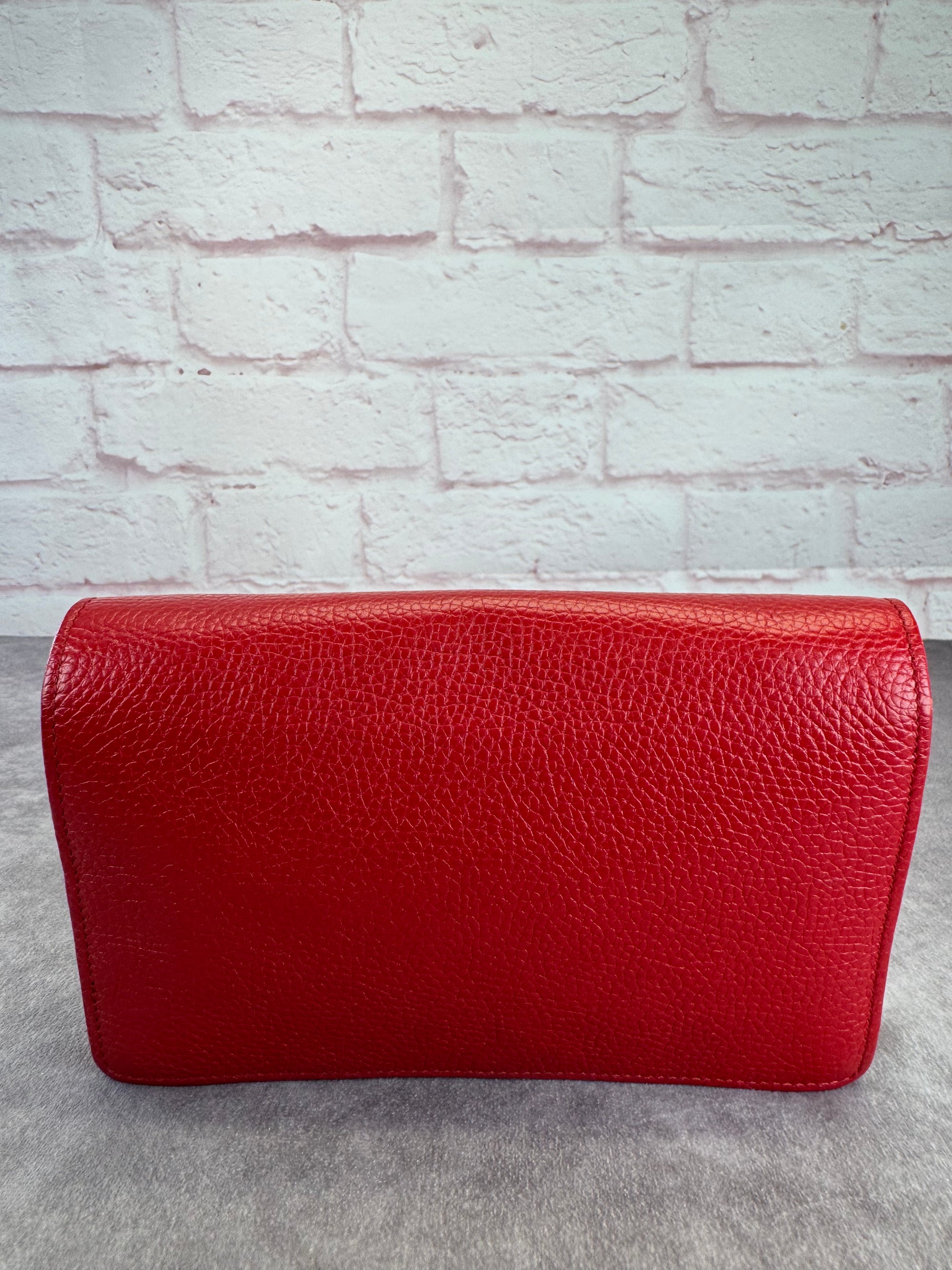 Gucci Red Leather Soho Chain Wallet on Strap