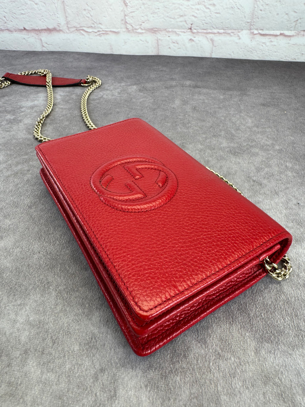 Gucci Red Leather Soho Chain Wallet on Strap