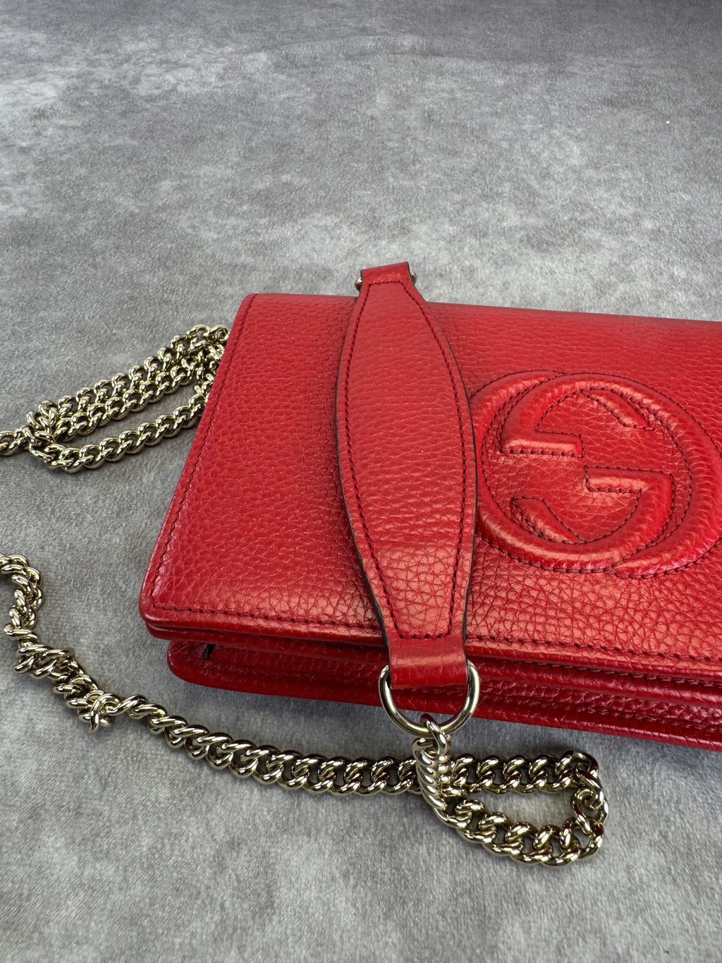 Gucci Red Leather Soho Chain Wallet on Strap