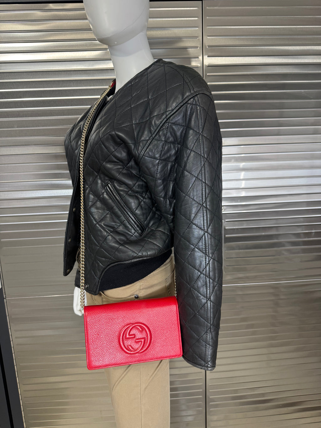 Gucci Red Leather Soho Chain Wallet on Strap