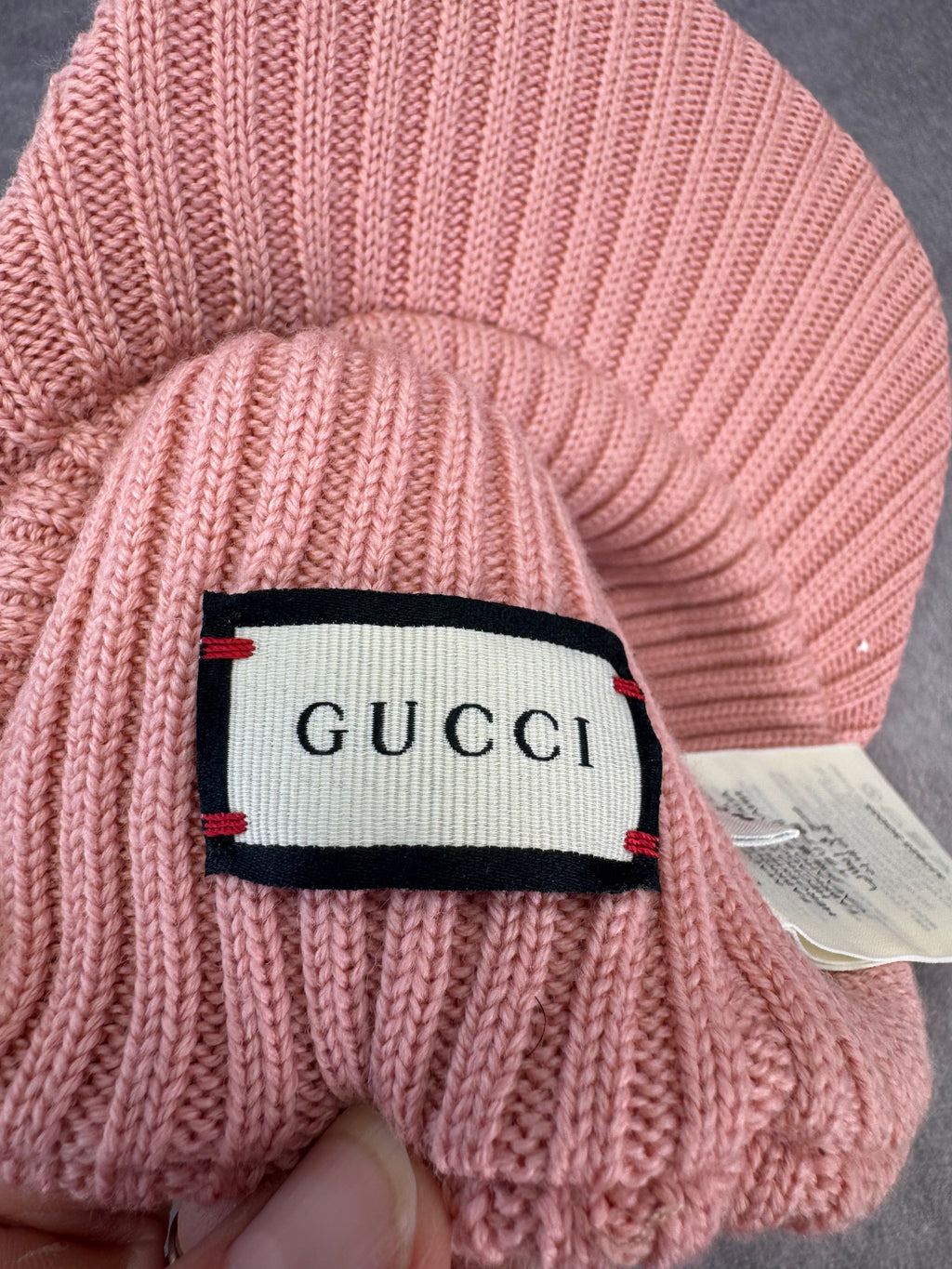 Authentic Gucci NWT Wool Knit Logo Pink Visor Cap