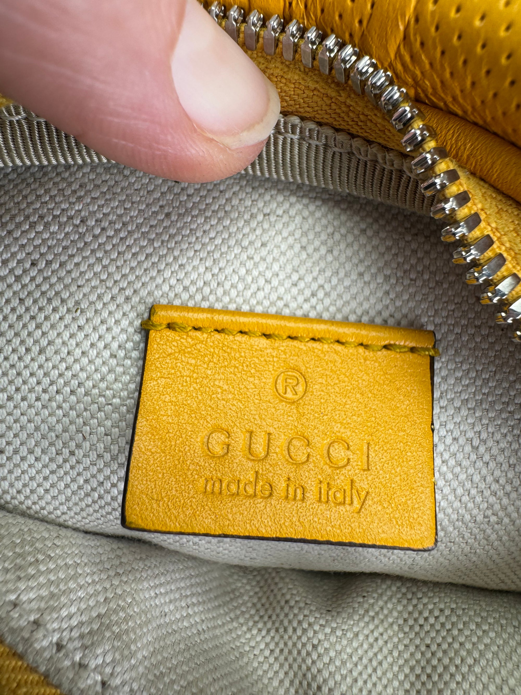 Gucci Embossed Gg Leather Perforated Belt Fanny Sling Bag