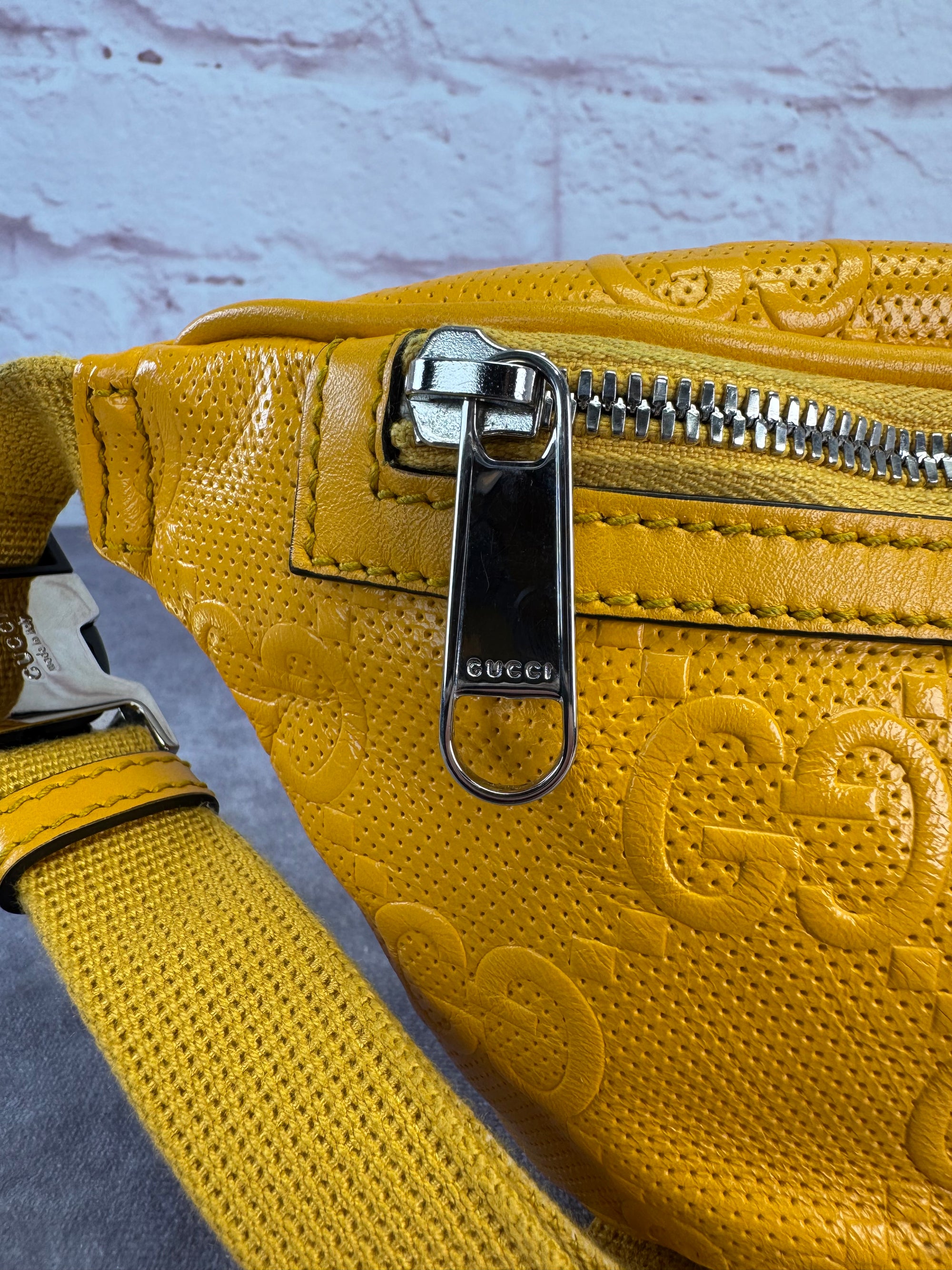 Gucci Embossed Gg Leather Perforated Belt Fanny Sling Bag