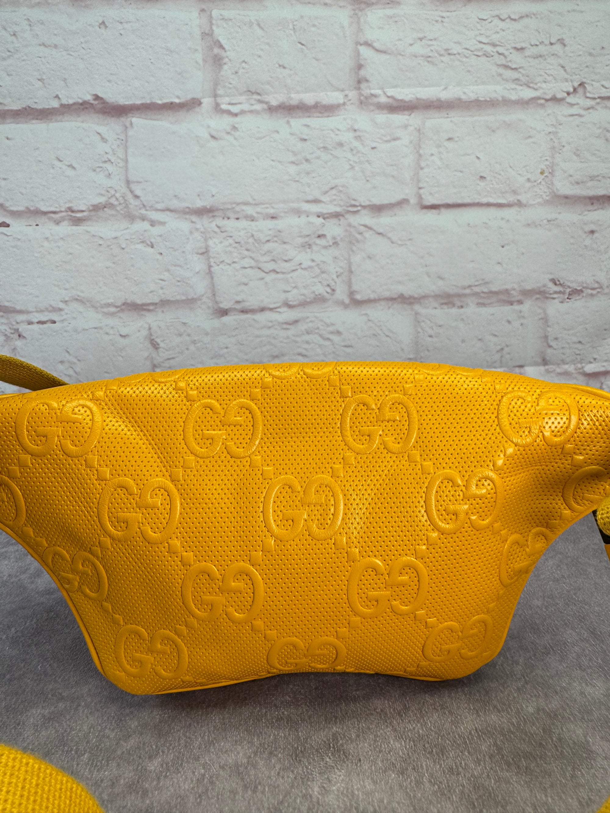 Gucci Embossed Gg Leather Perforated Belt Fanny Sling Bag