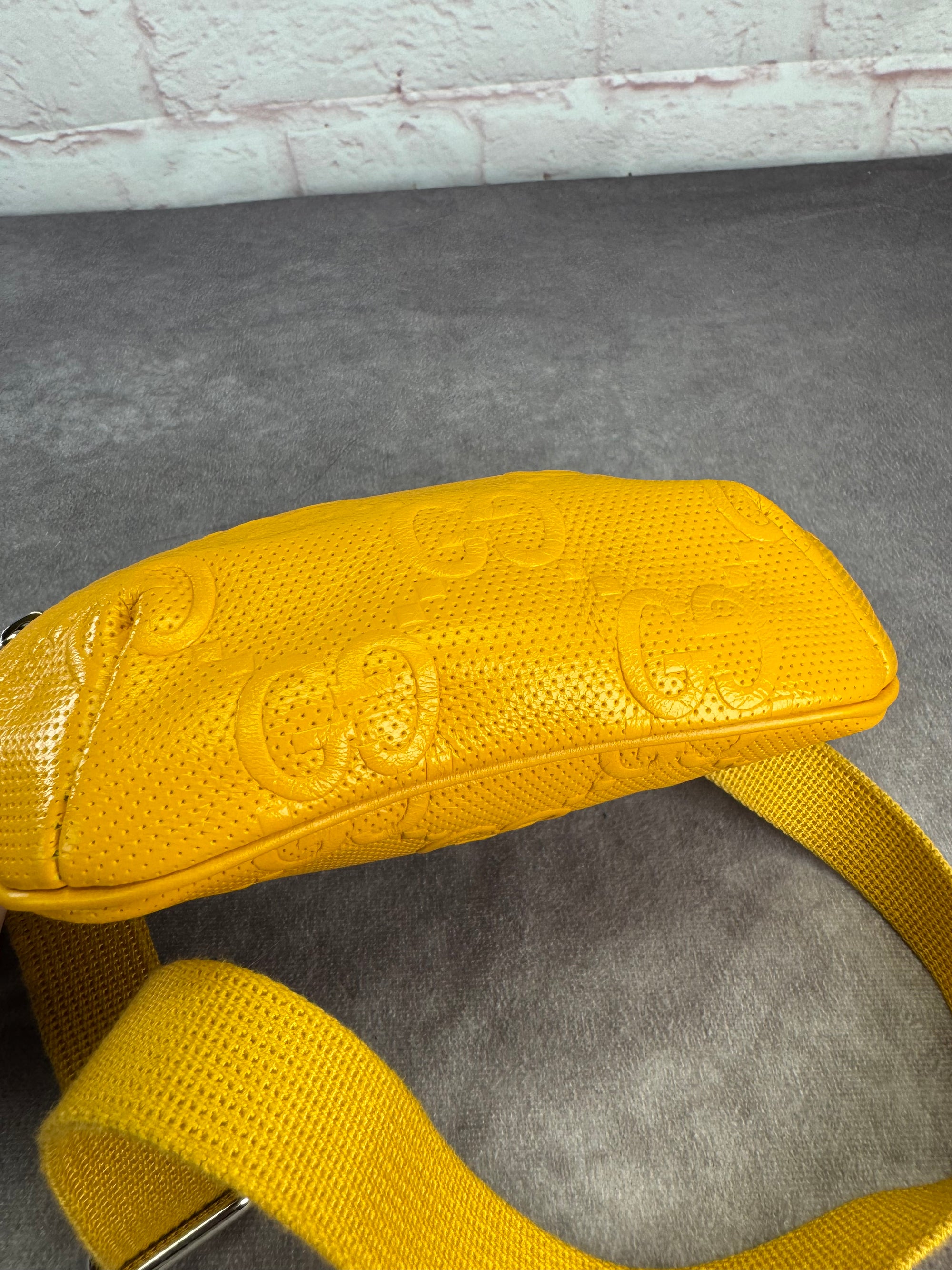 Gucci Embossed Gg Leather Perforated Belt Fanny Sling Bag