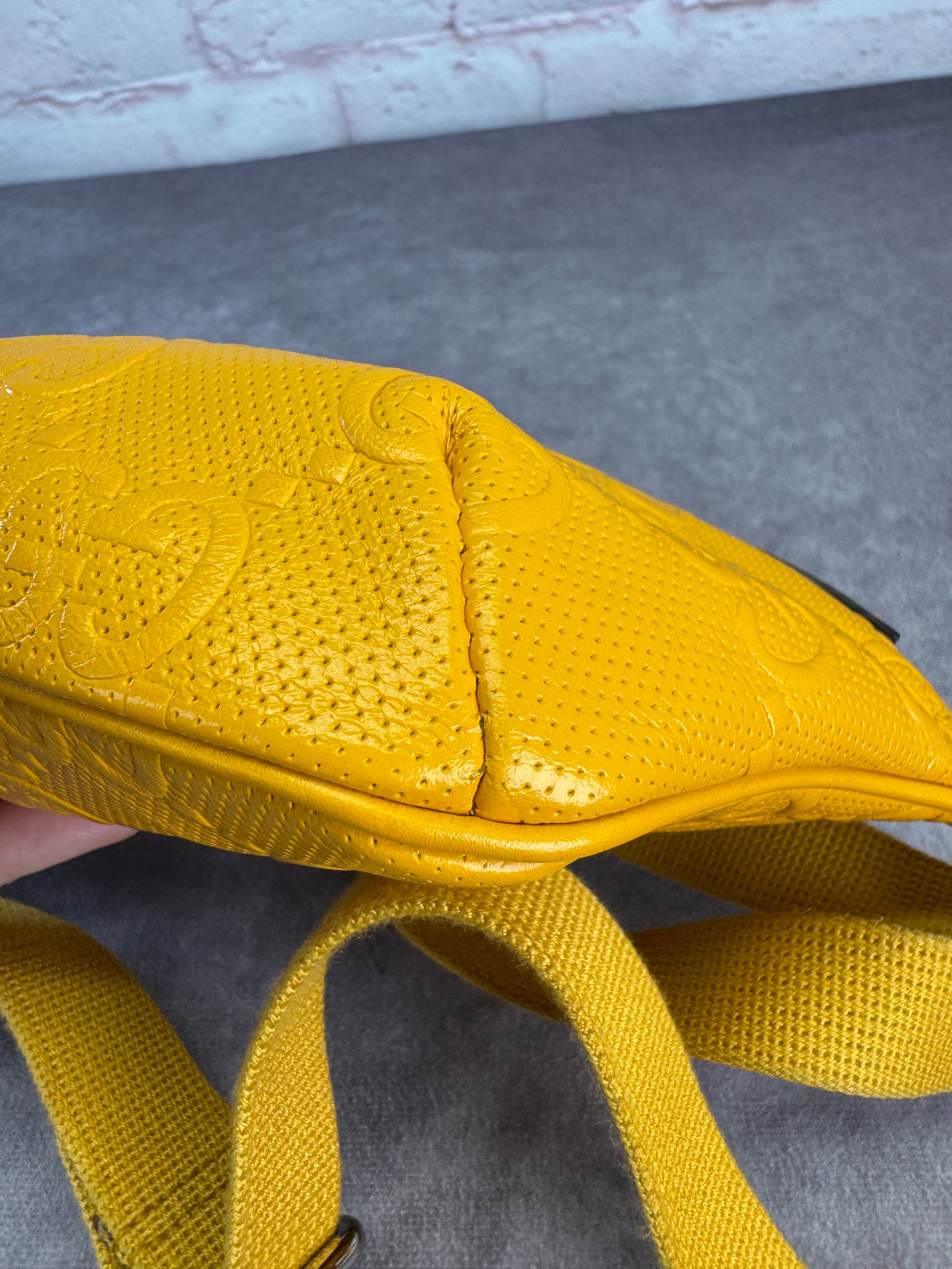 Gucci Embossed Gg Leather Perforated Belt Fanny Sling Bag