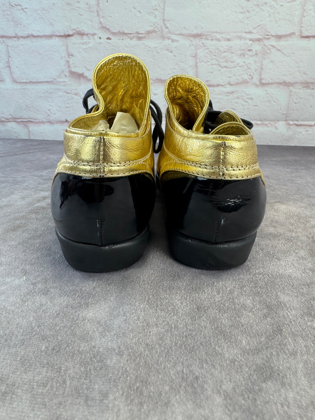 Chanel Gold BlackPatent And Leather Cap Toe Sneakers