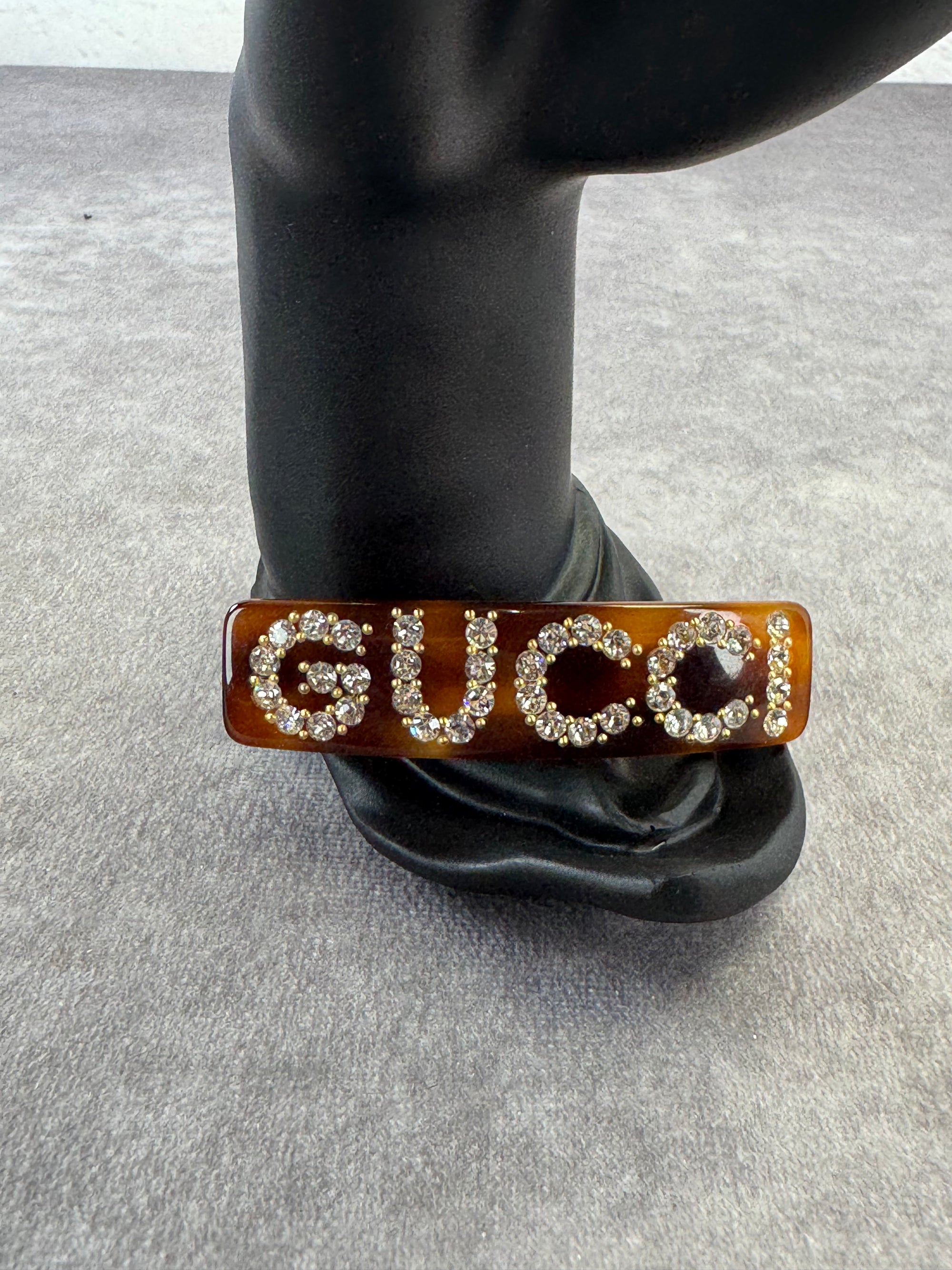 Gucci Resin Tortoise Shell Crystal Hair Clip