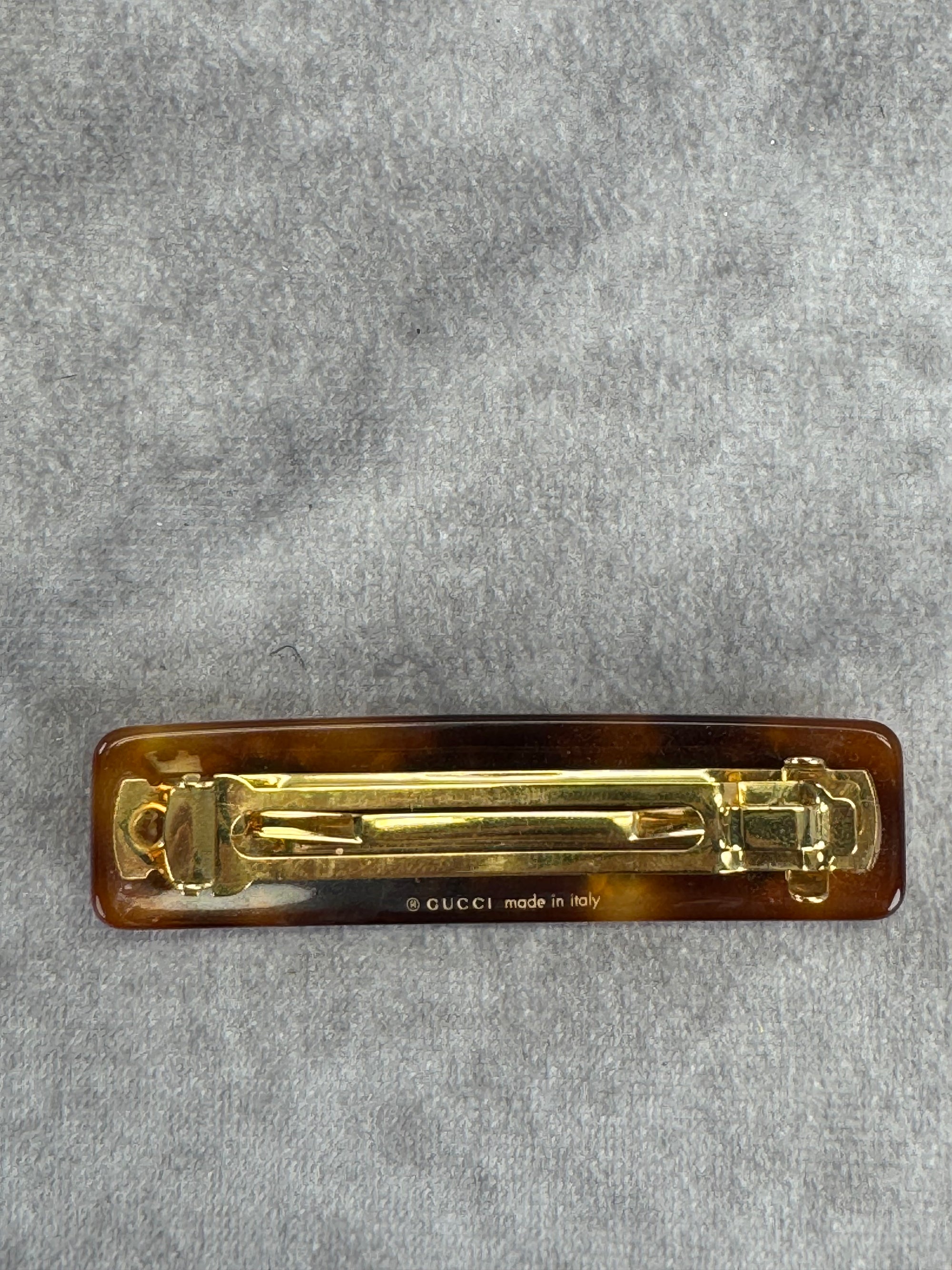 Gucci Resin Tortoise Shell Crystal Hair Clip