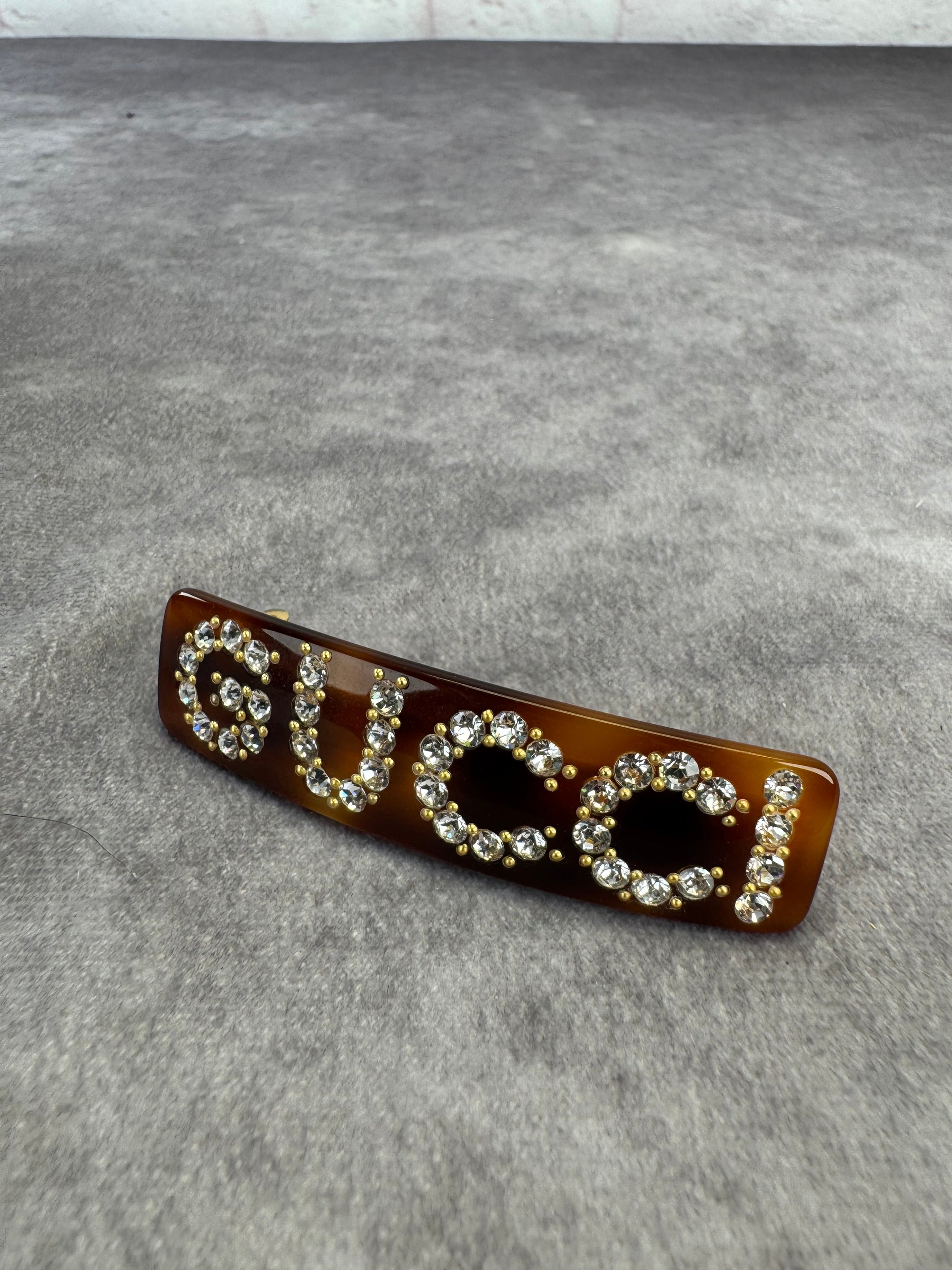 Gucci Resin Tortoise Shell Crystal Hair Clip
