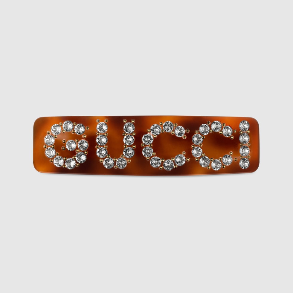 Gucci Resin Tortoise Shell Crystal Hair Clip