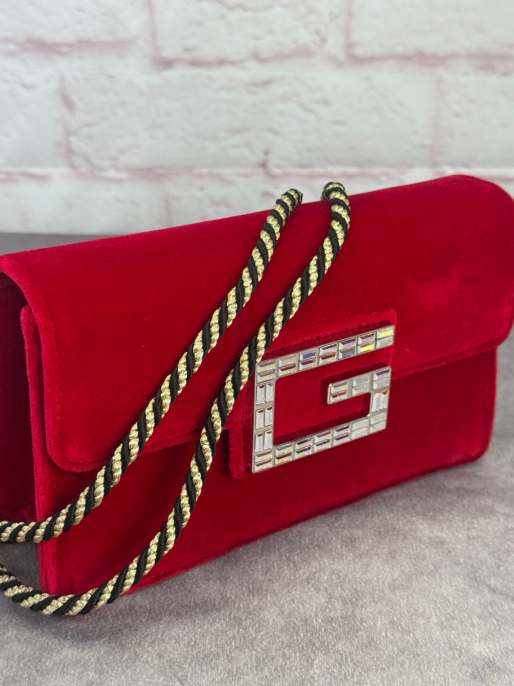 GUCCI Velvet Crystal Square G Shoulder Bag