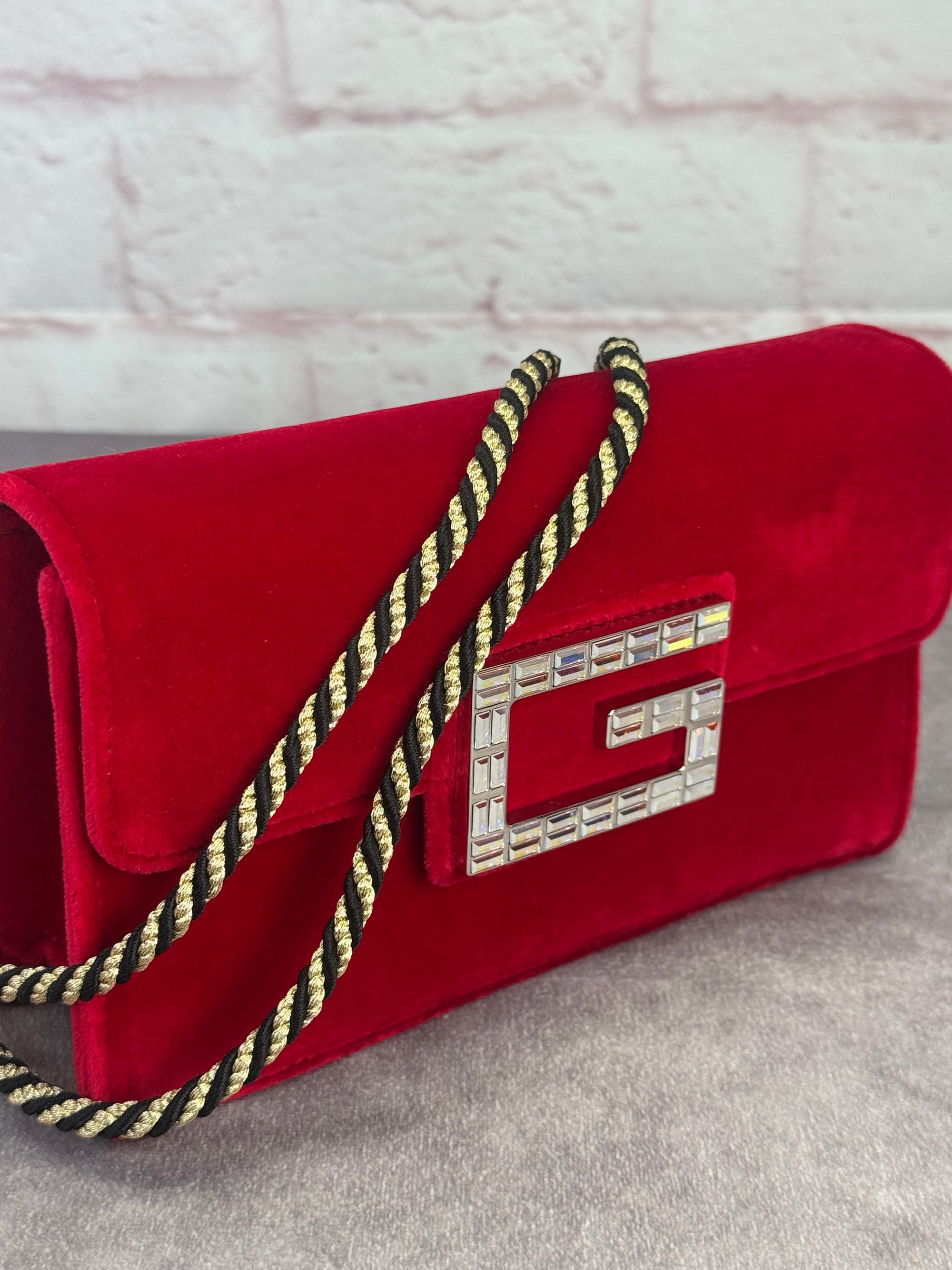 GUCCI Velvet Crystal Square G Shoulder Bag