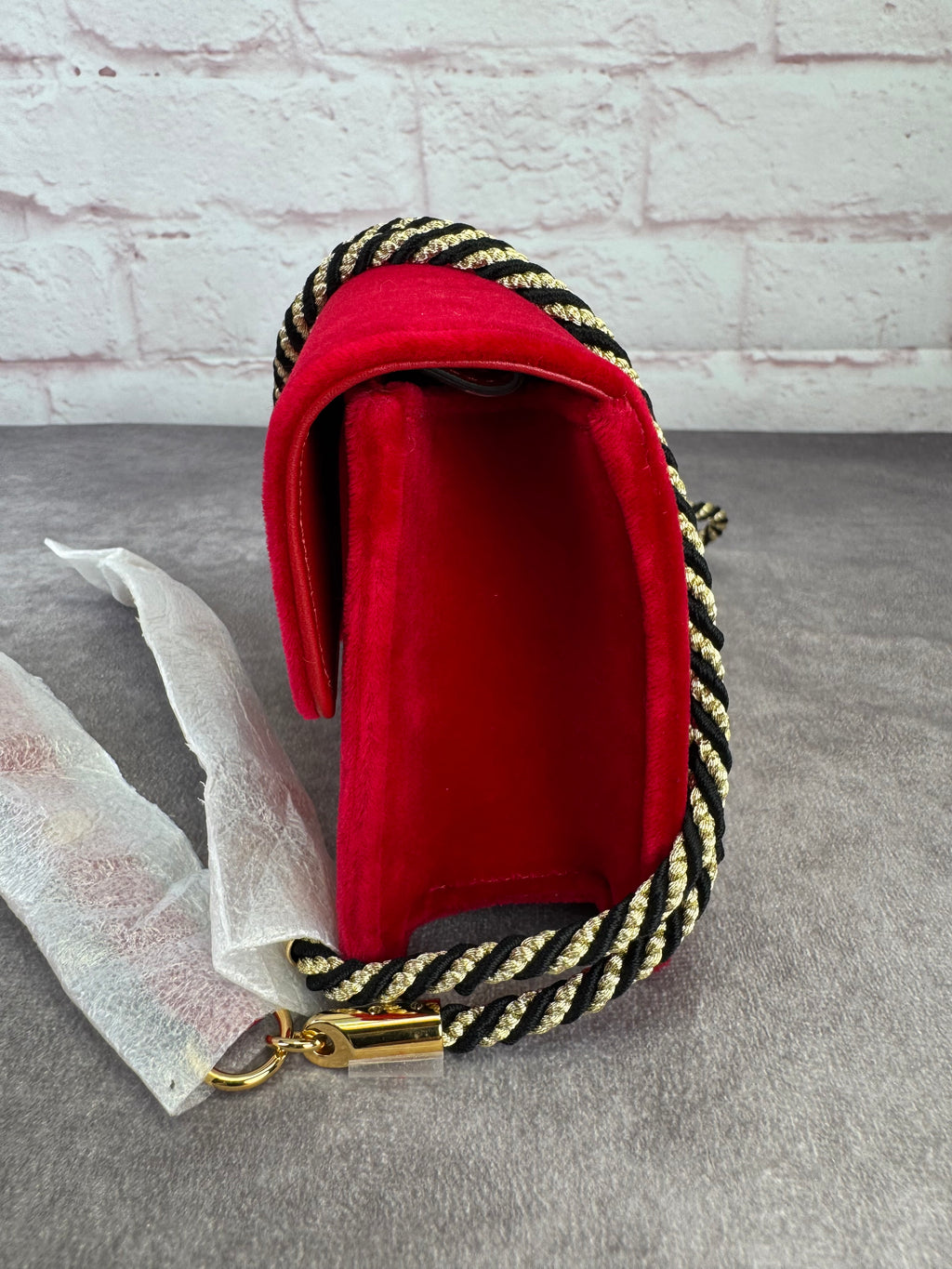 GUCCI Velvet Crystal Square G Shoulder Bag