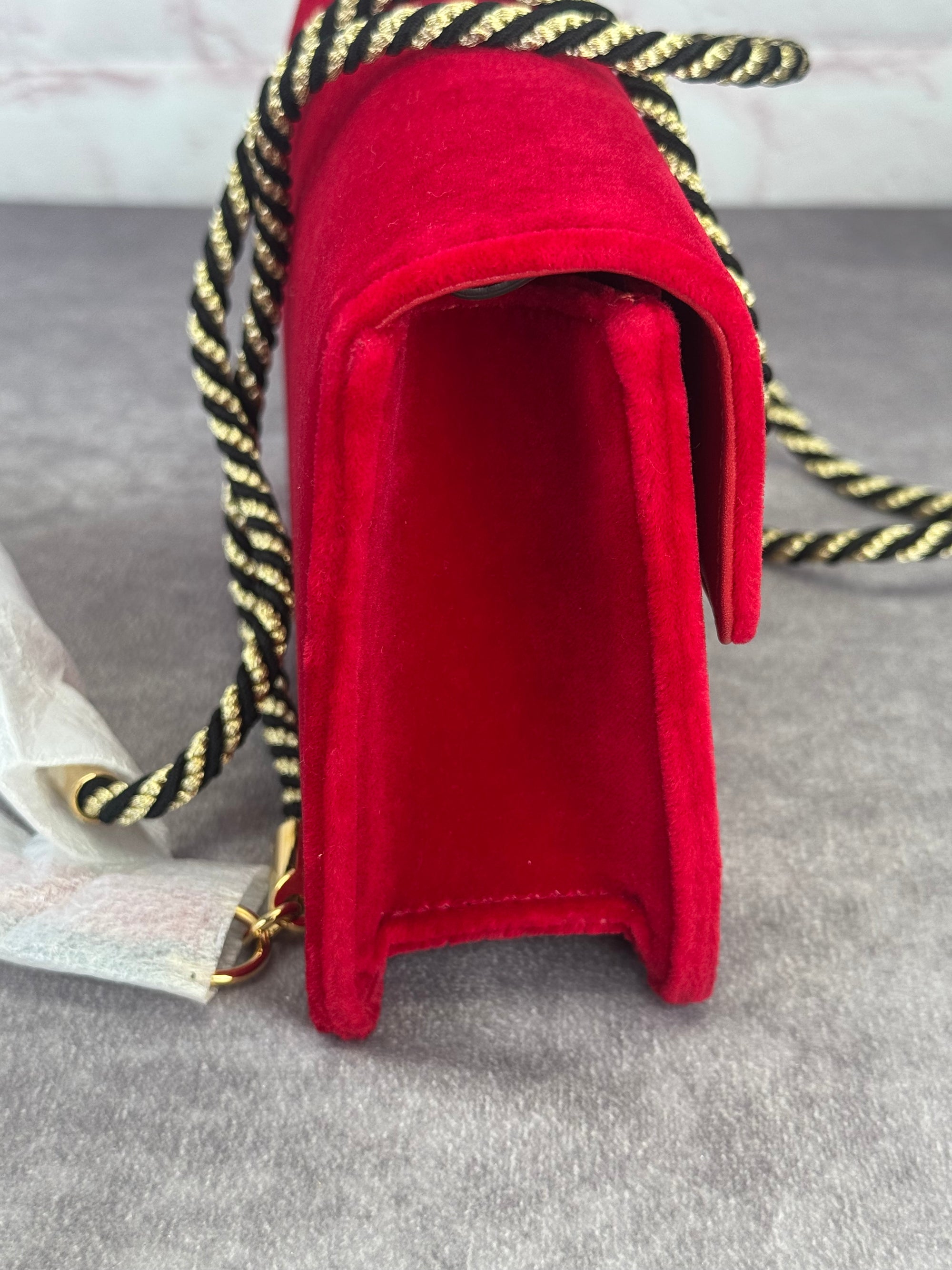 GUCCI Velvet Crystal Square G Shoulder Bag