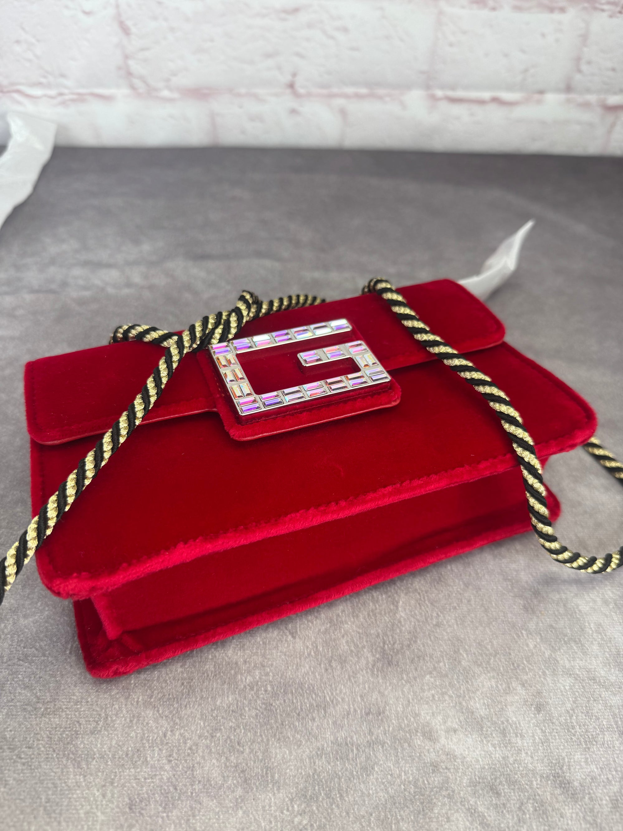 GUCCI Velvet Crystal Square G Shoulder Bag