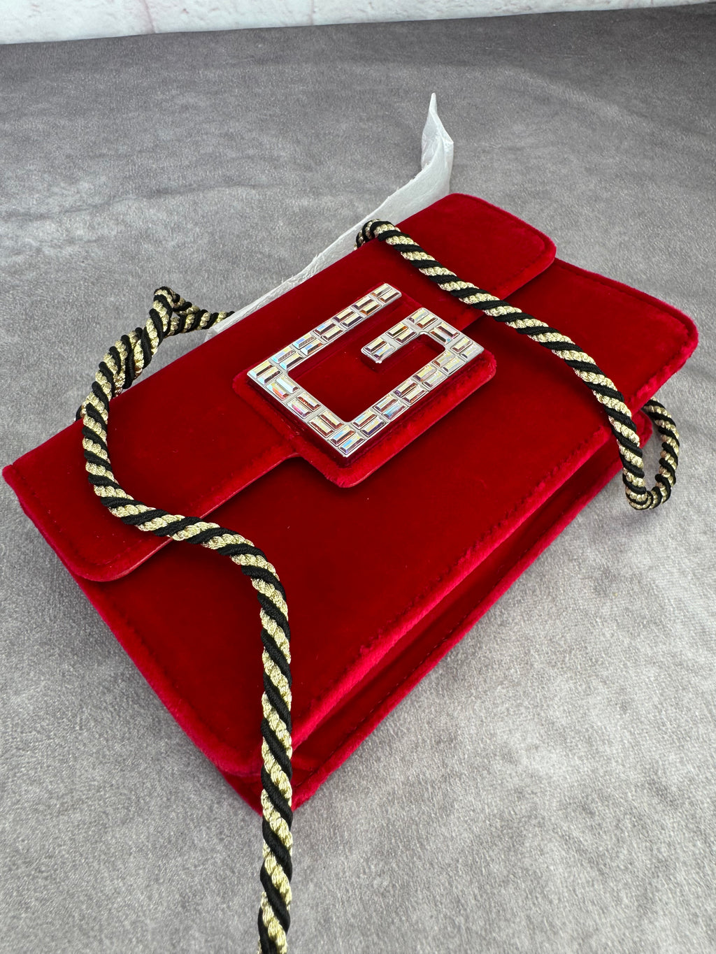 GUCCI Velvet Crystal Square G Shoulder Bag