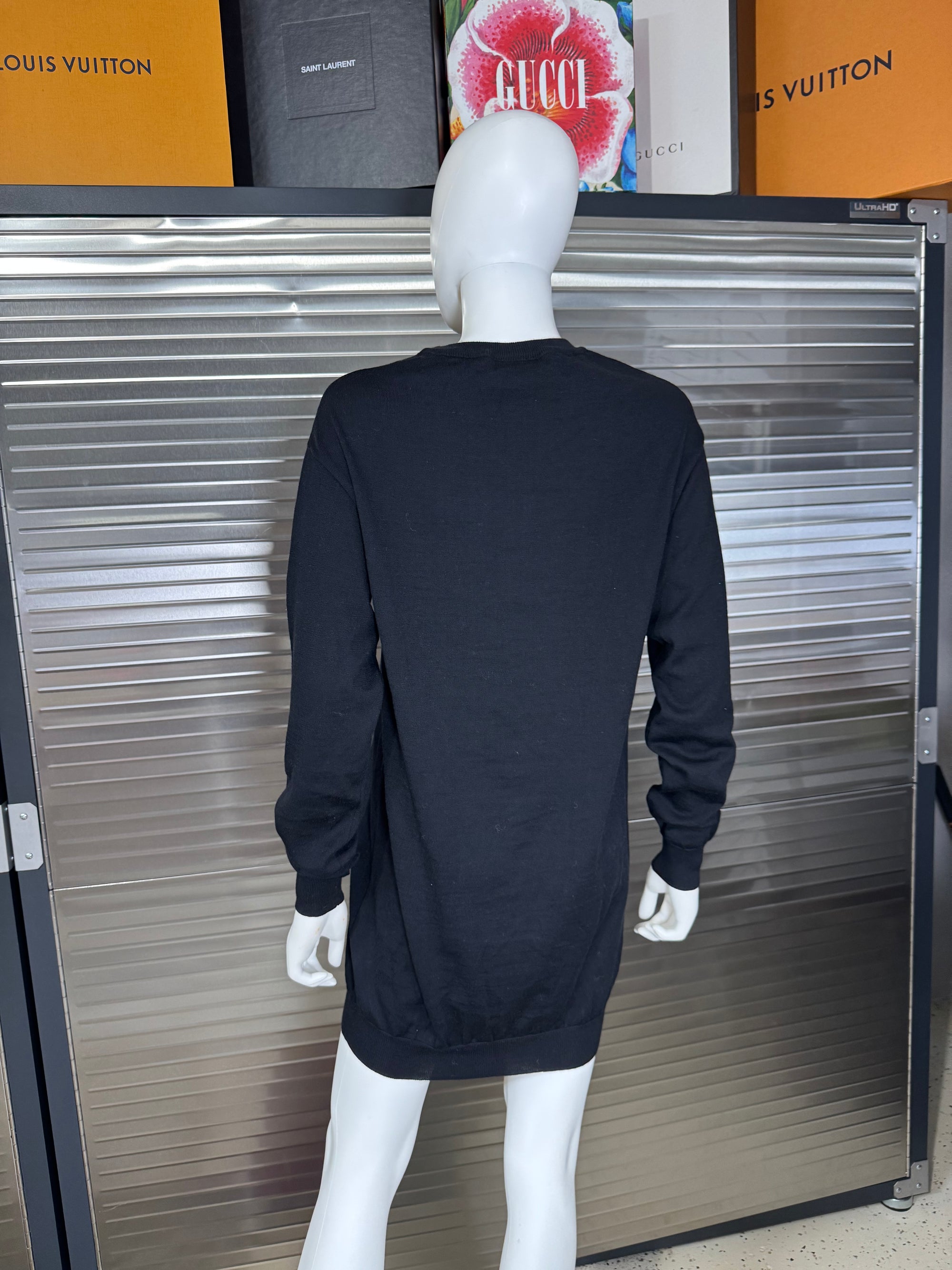 Moschino Couture Lightweight Wool Black Skull & Crossbone Sweater Dress XS