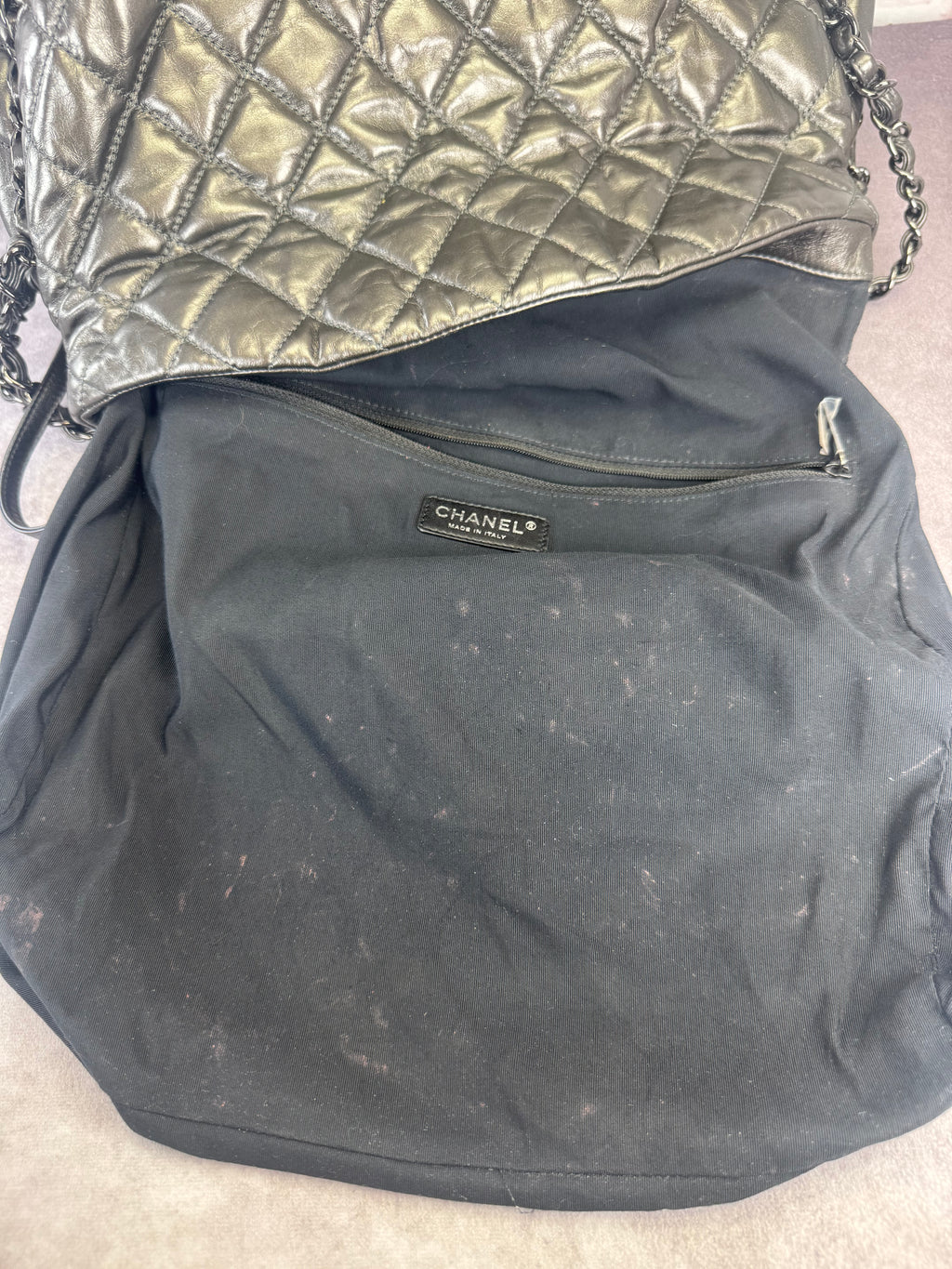 Chanel Gunmetal Leather Chain Me Quilted Bag