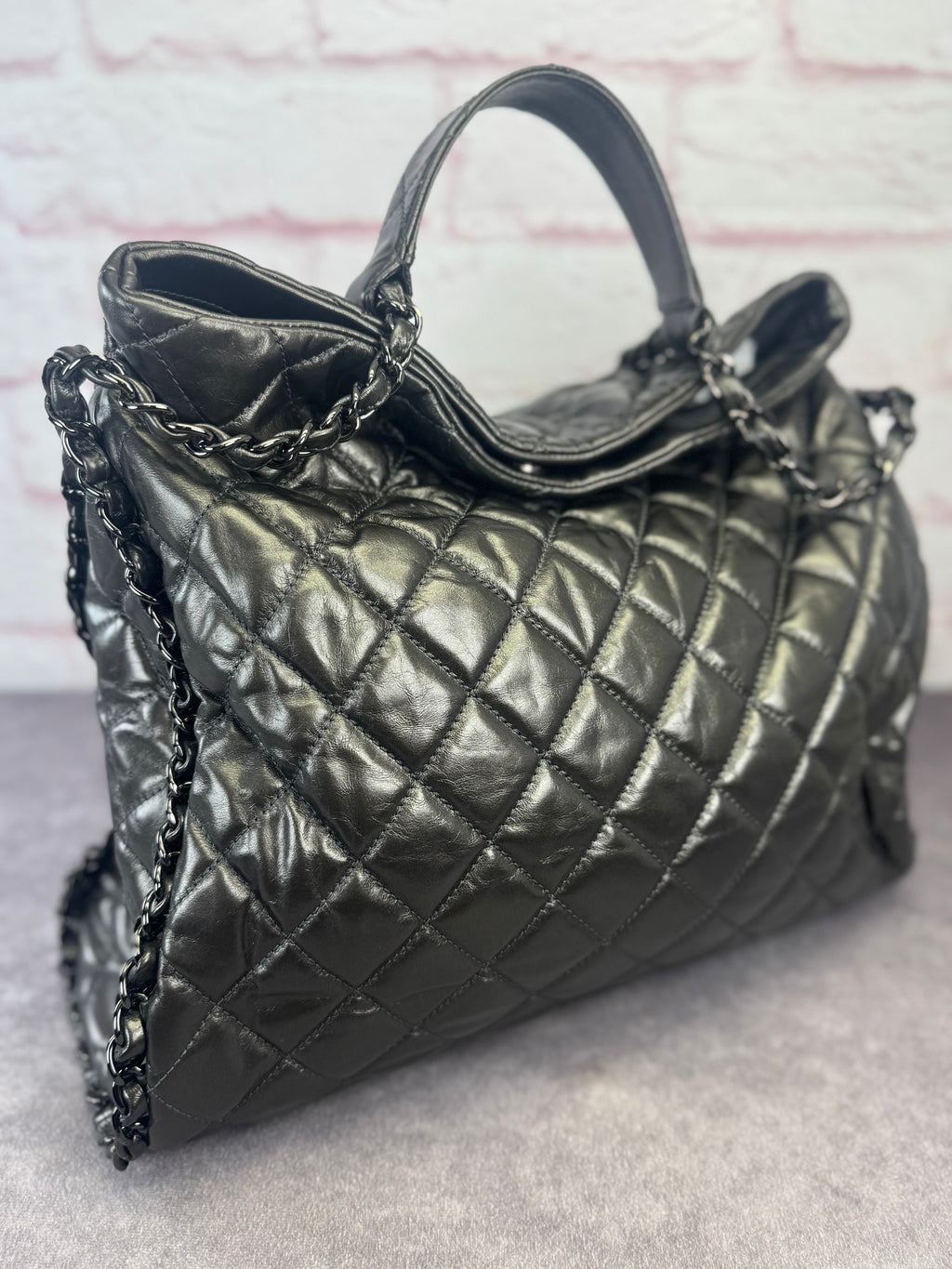 Chanel Gunmetal Leather Chain Me Quilted Bag