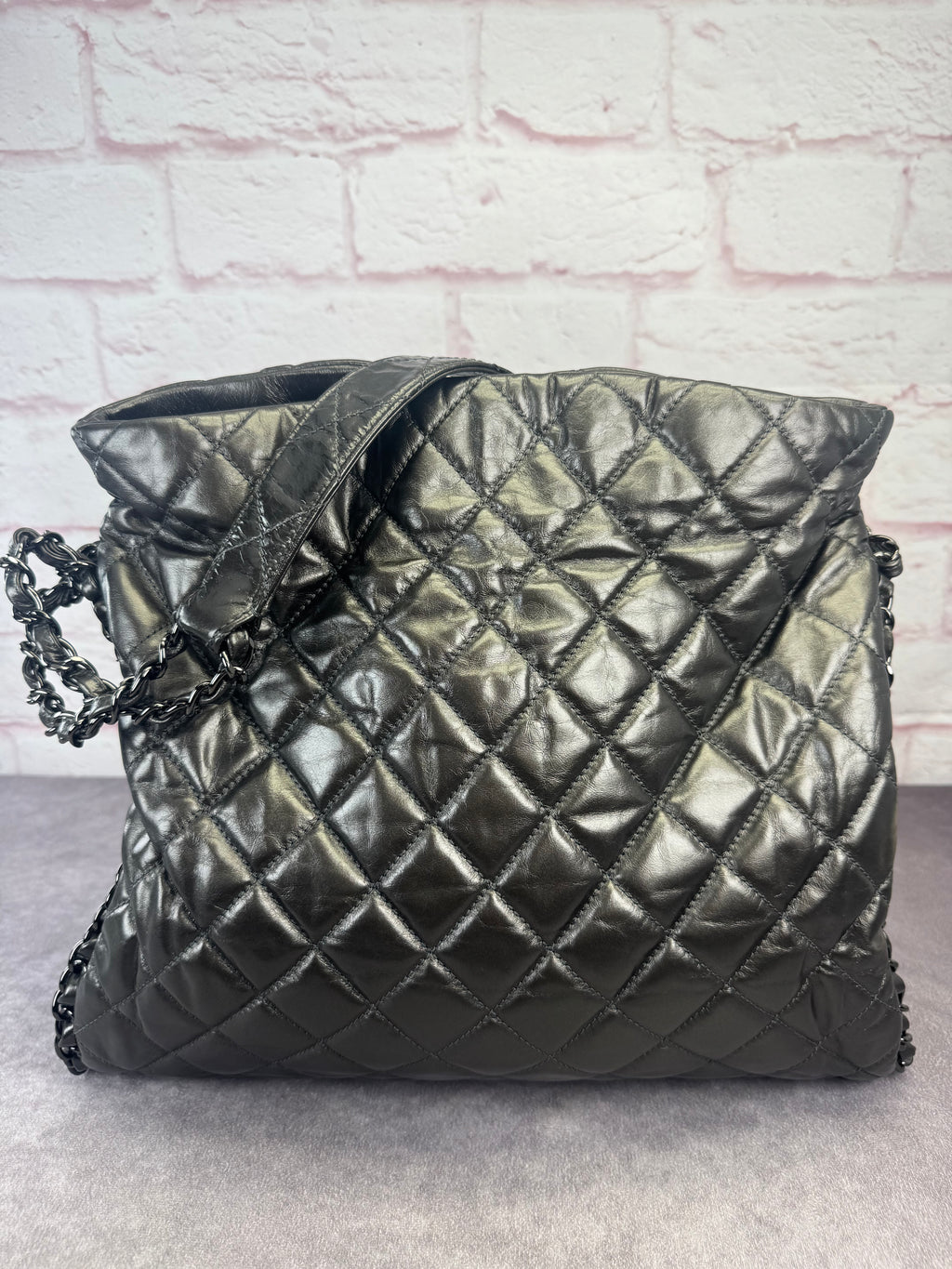 Chanel Gunmetal Leather Chain Me Quilted Bag