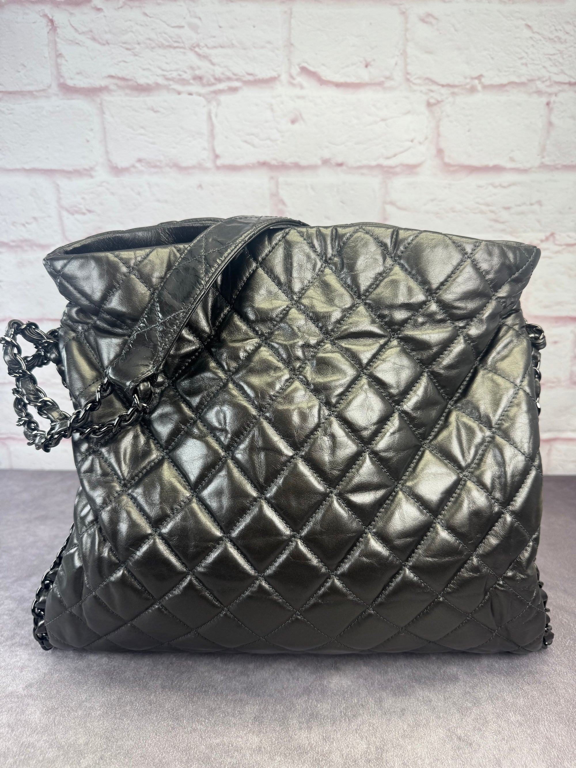 Chanel Gunmetal Leather Chain Me Quilted Bag